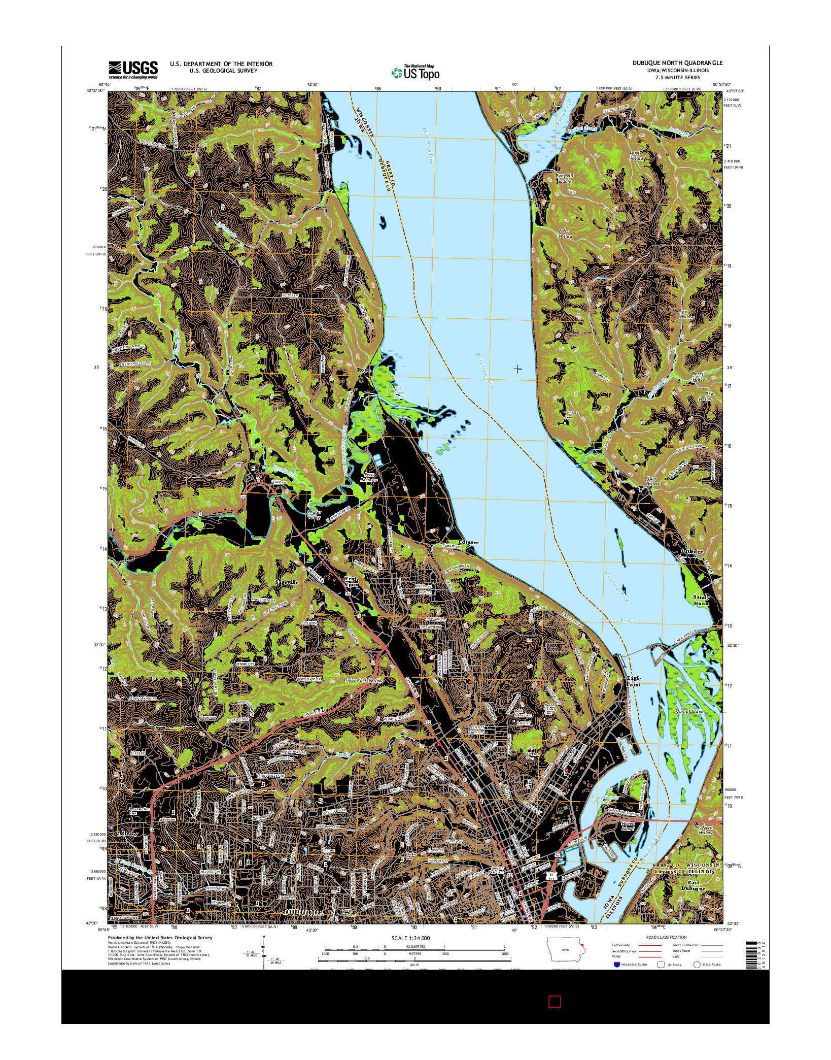 USGS US TOPO 7.5-MINUTE MAP FOR DUBUQUE NORTH, IA-WI-IL 2015