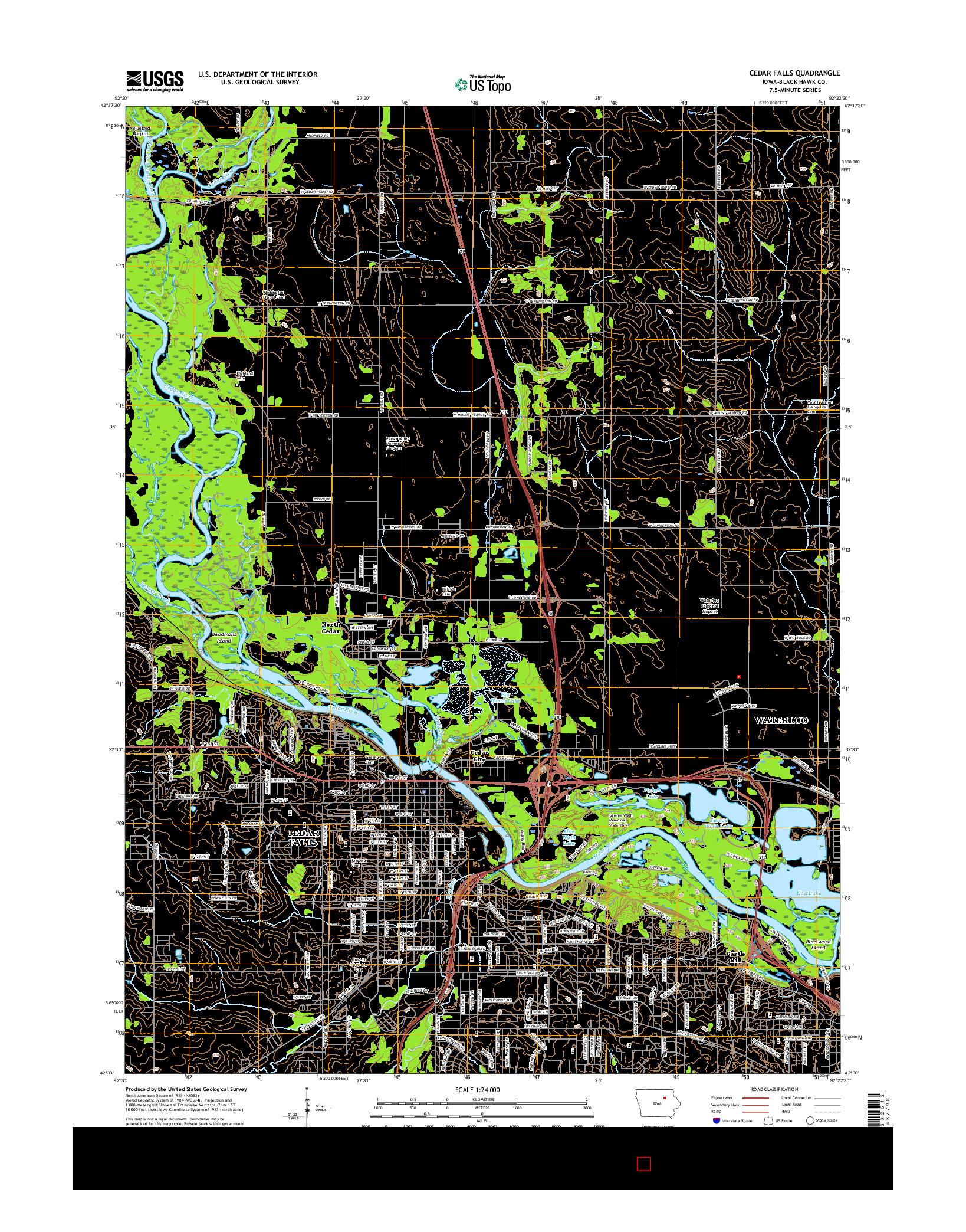 USGS US TOPO 7.5-MINUTE MAP FOR CEDAR FALLS, IA 2015