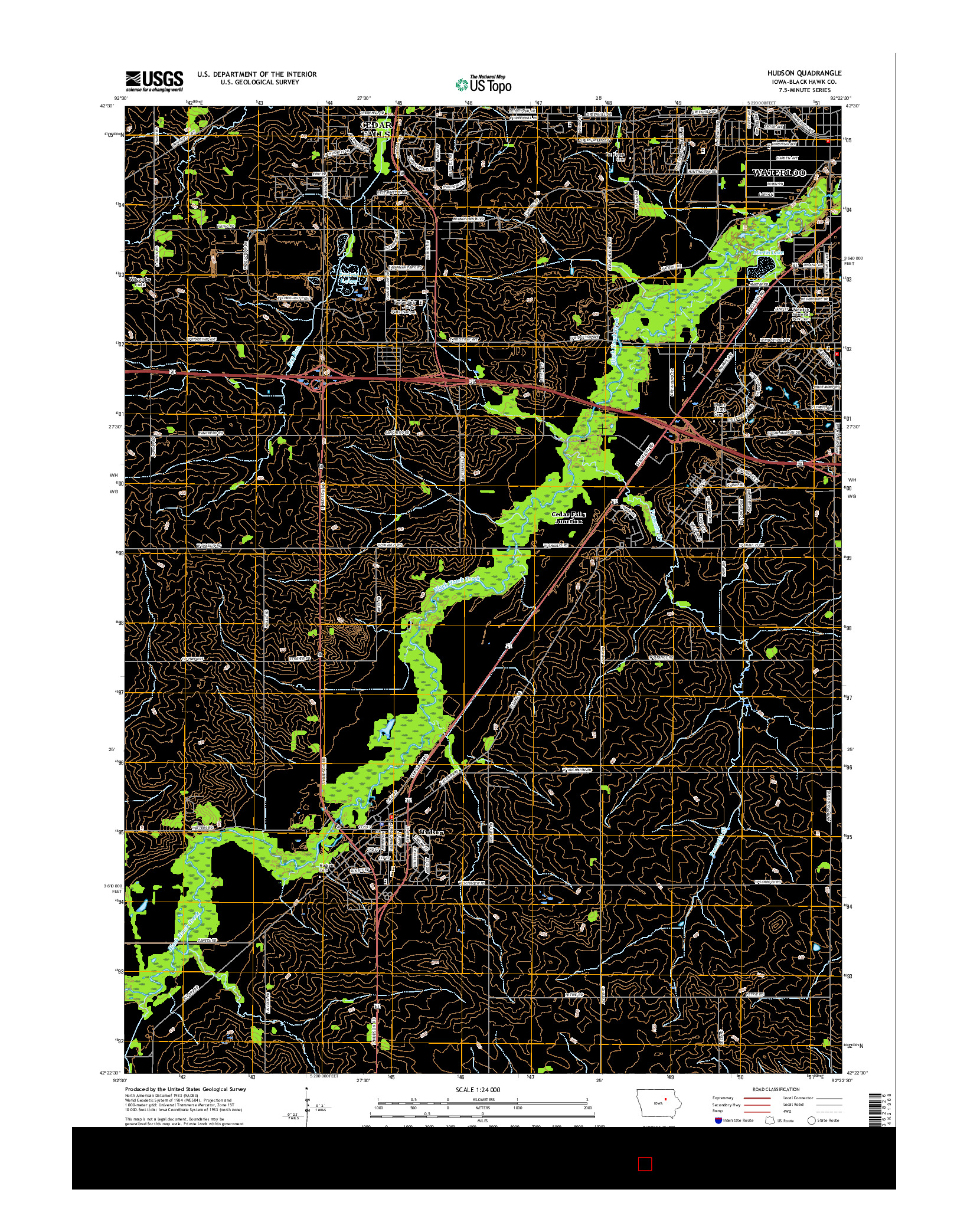 USGS US TOPO 7.5-MINUTE MAP FOR HUDSON, IA 2015