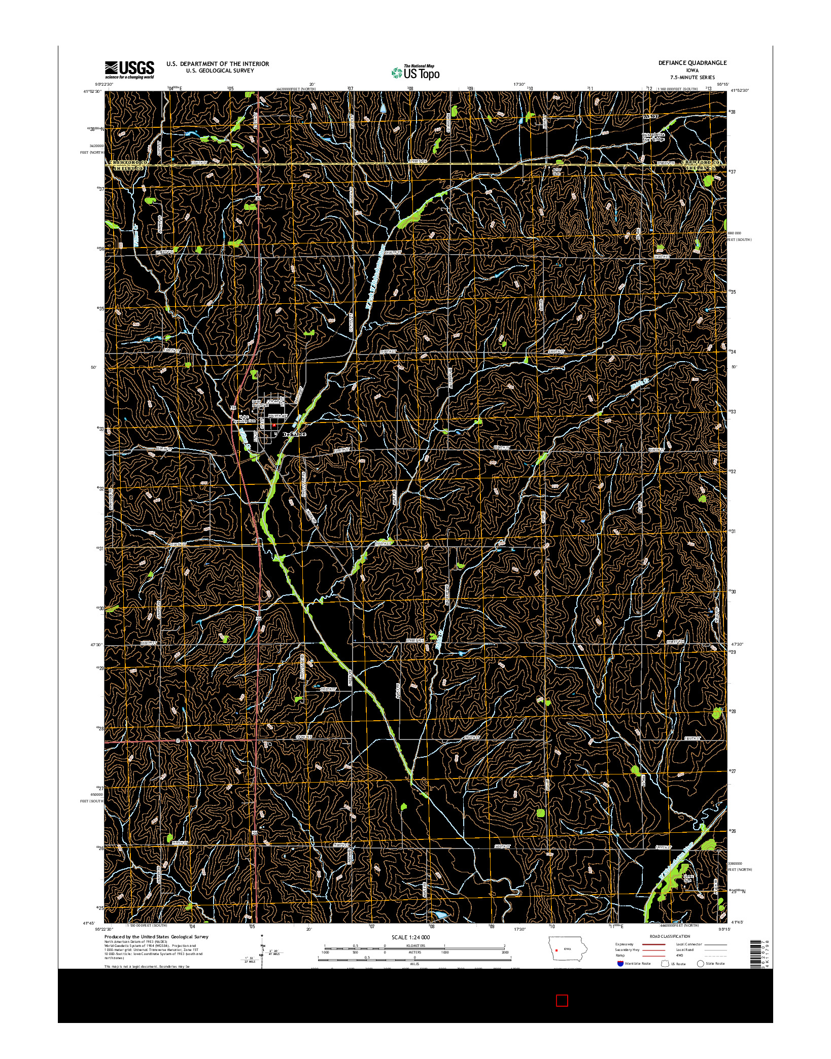 USGS US TOPO 7.5-MINUTE MAP FOR DEFIANCE, IA 2015