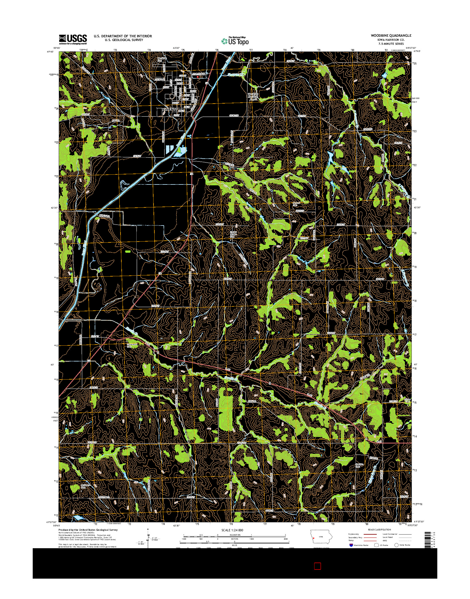 USGS US TOPO 7.5-MINUTE MAP FOR WOODBINE, IA 2015