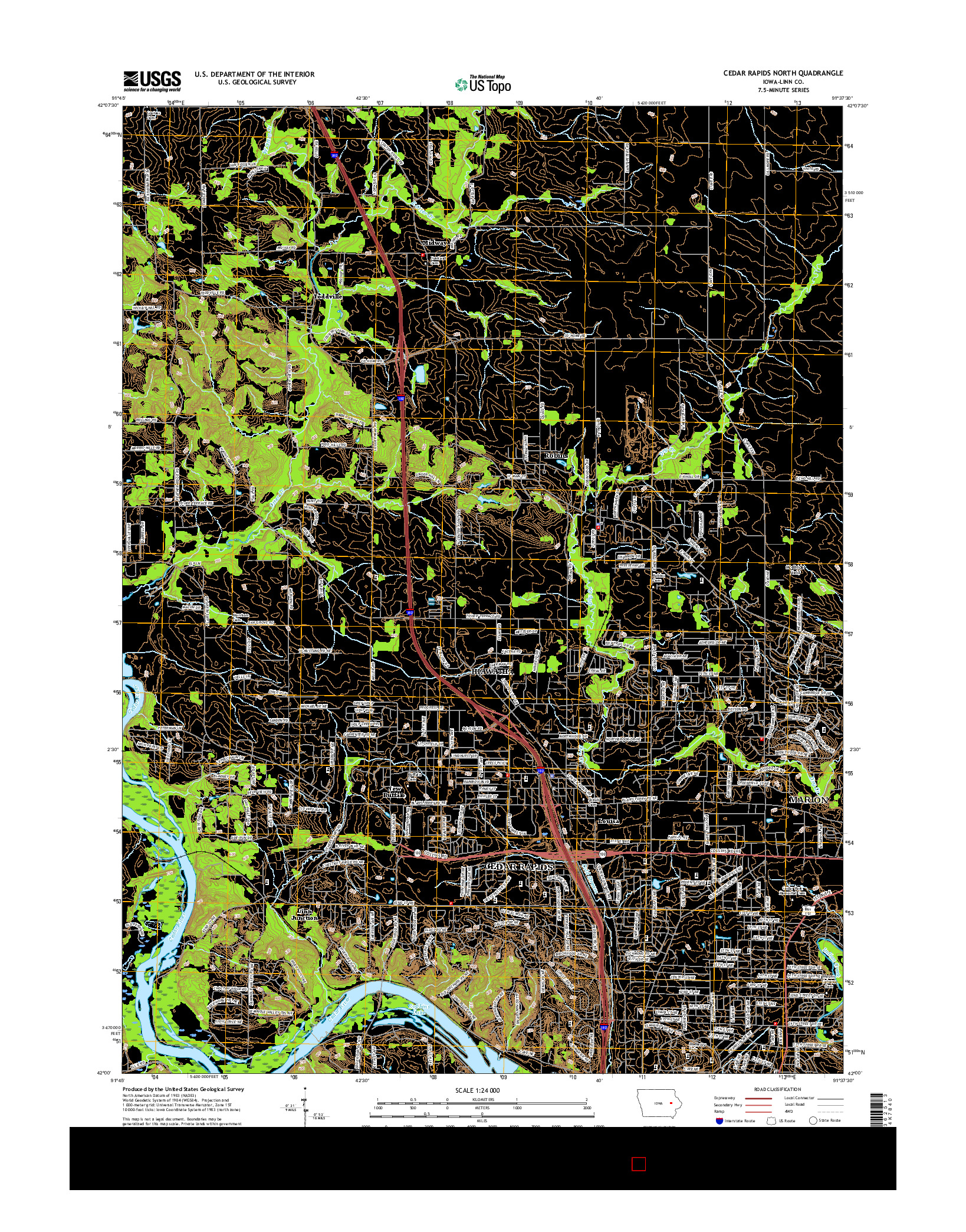 USGS US TOPO 7.5-MINUTE MAP FOR CEDAR RAPIDS NORTH, IA 2015