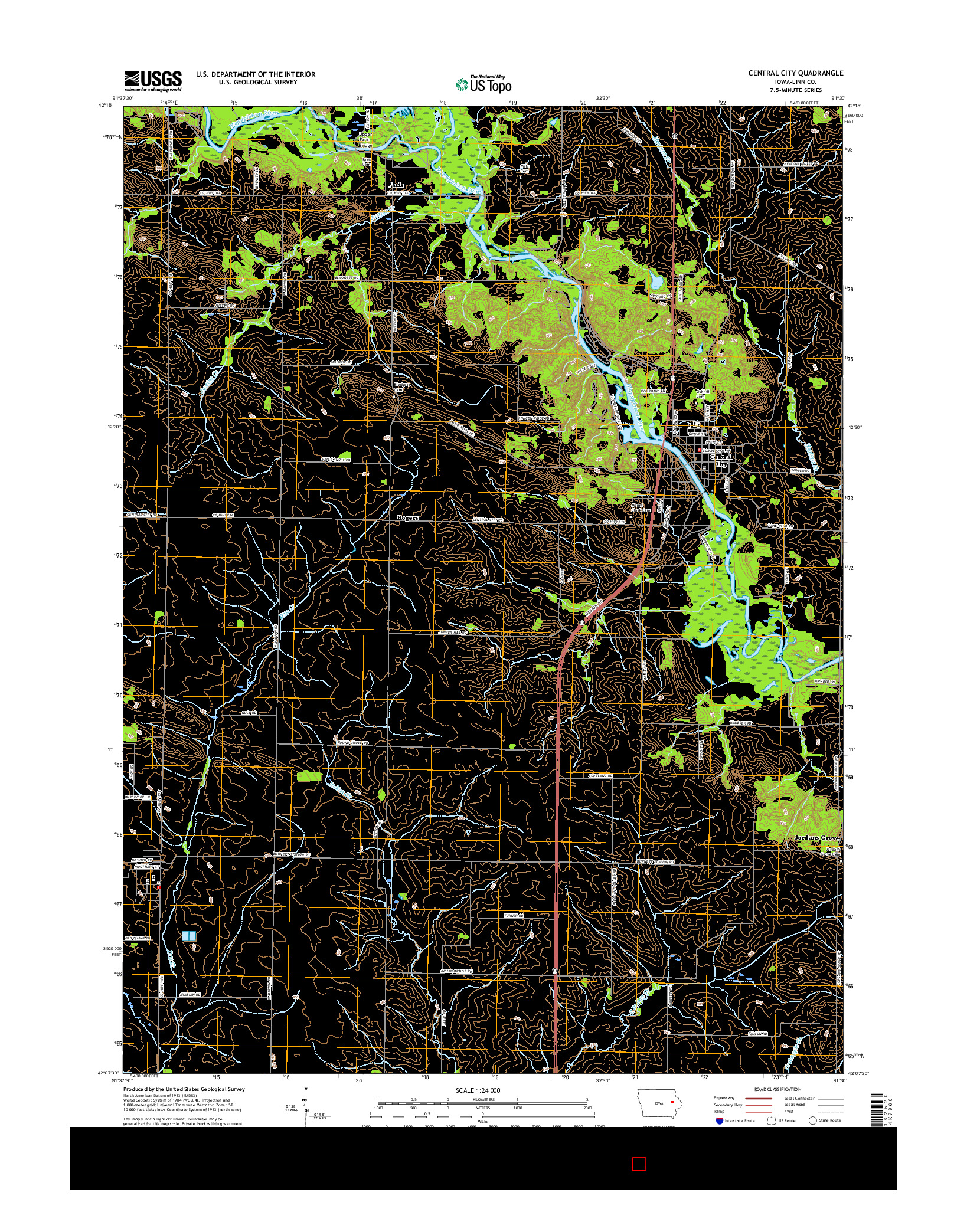 USGS US TOPO 7.5-MINUTE MAP FOR CENTRAL CITY, IA 2015