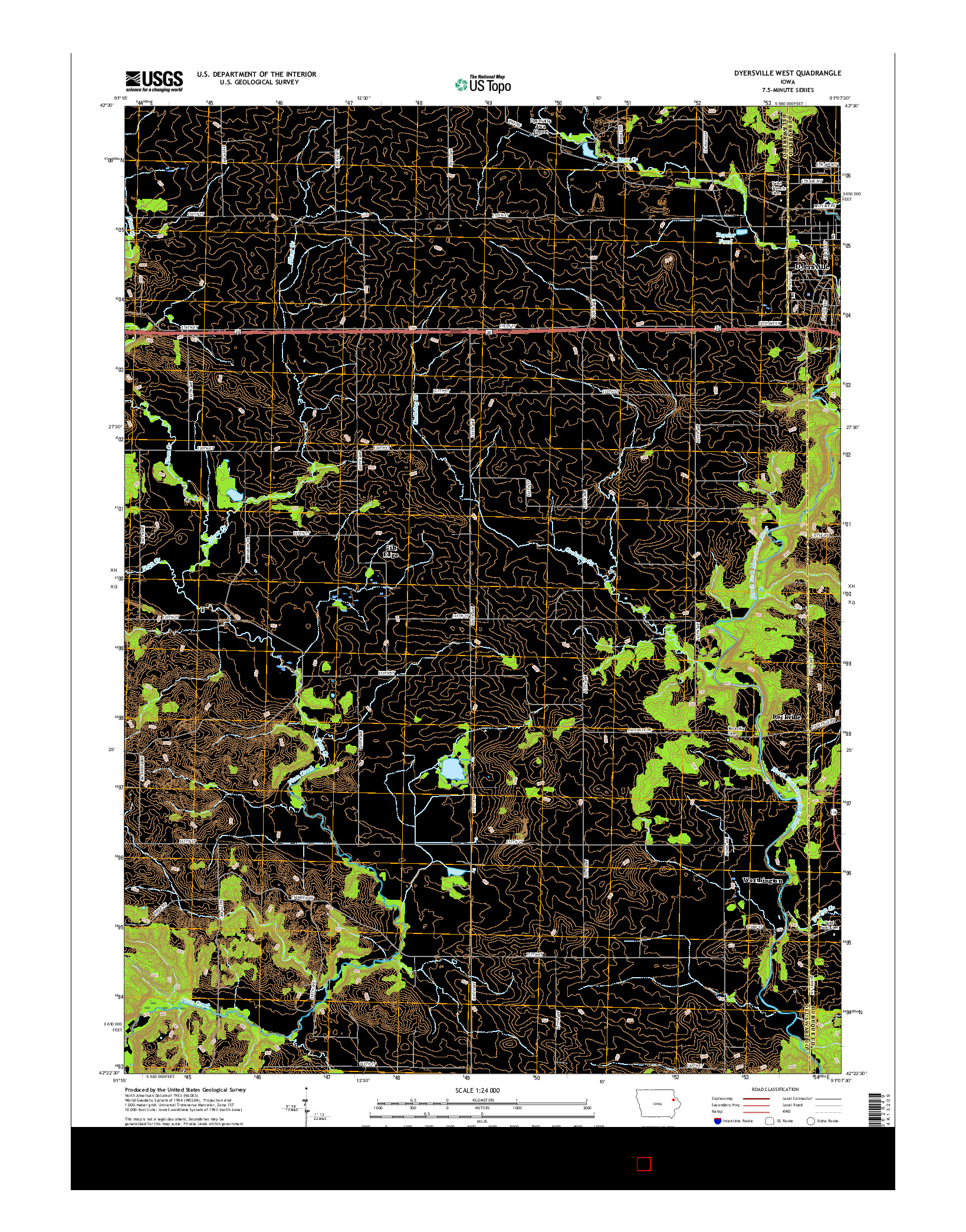 USGS US TOPO 7.5-MINUTE MAP FOR DYERSVILLE WEST, IA 2015