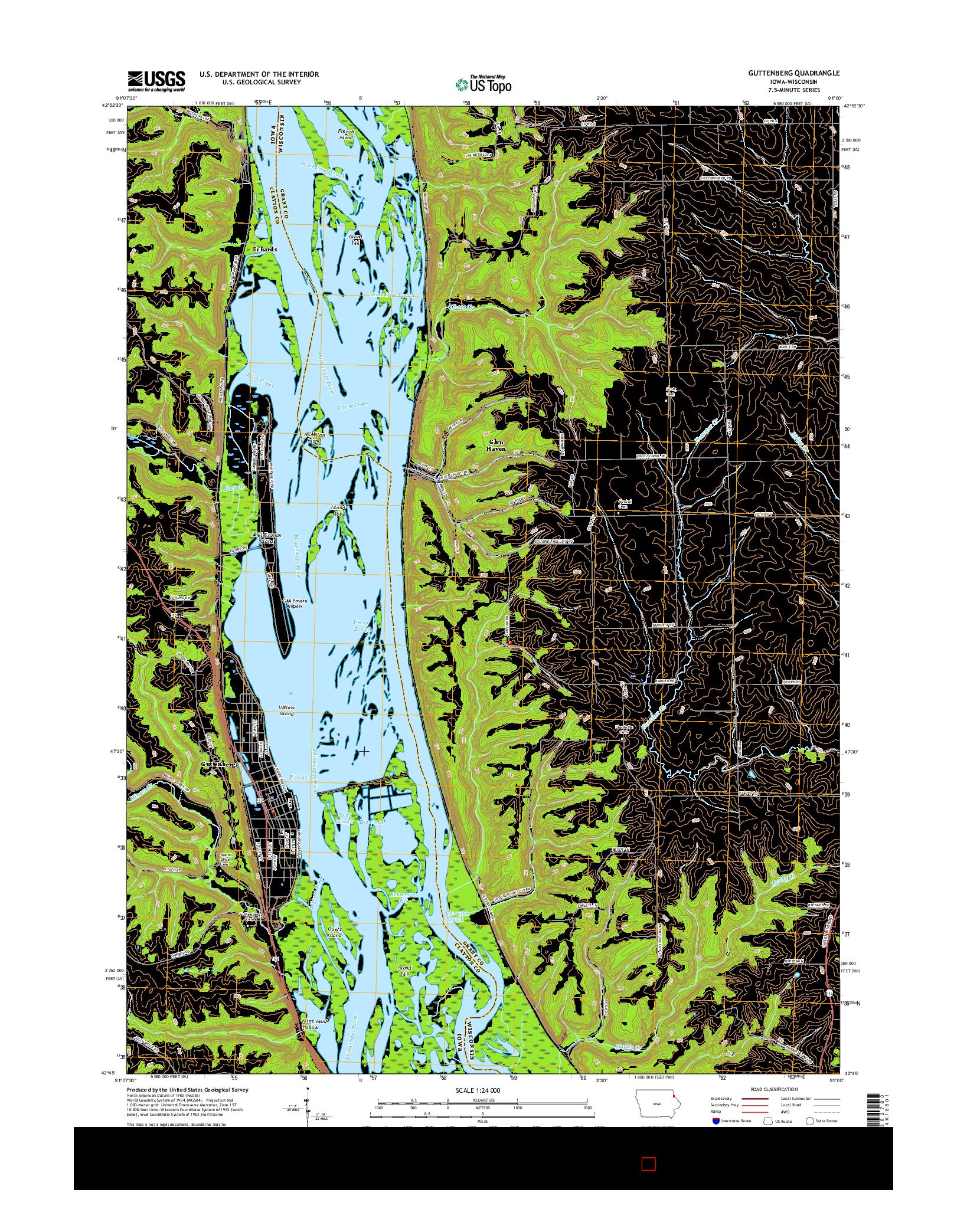 USGS US TOPO 7.5-MINUTE MAP FOR GUTTENBERG, IA-WI 2015