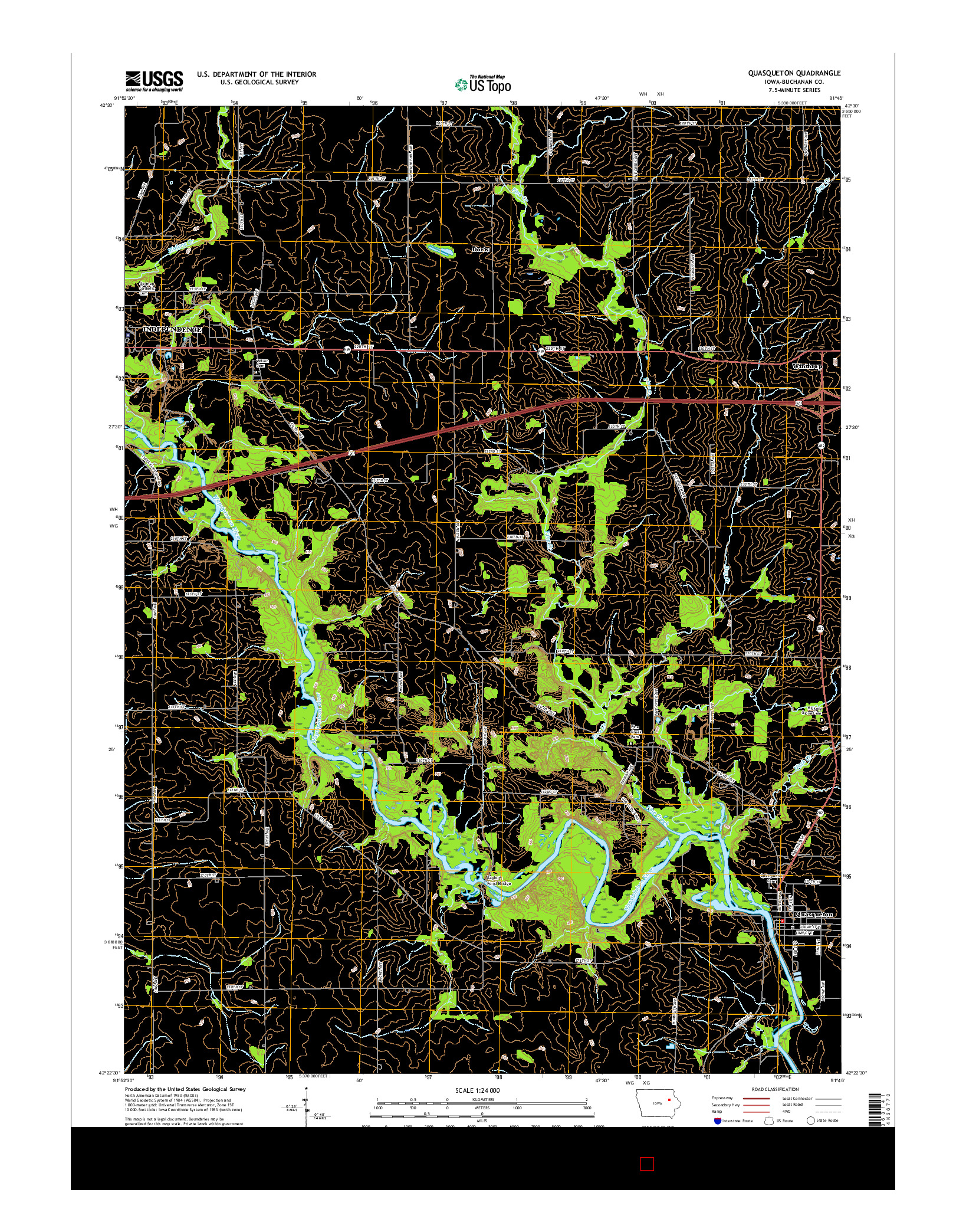 USGS US TOPO 7.5-MINUTE MAP FOR QUASQUETON, IA 2015