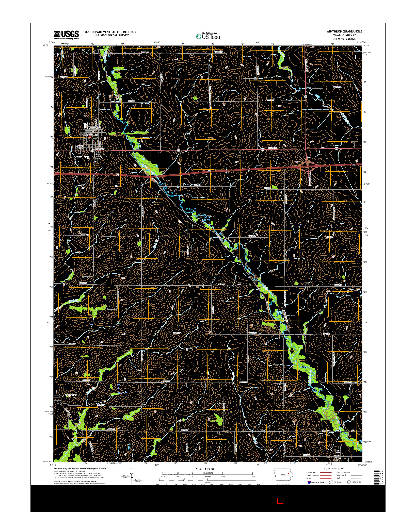 USGS US TOPO 7.5-MINUTE MAP FOR WINTHROP, IA 2015