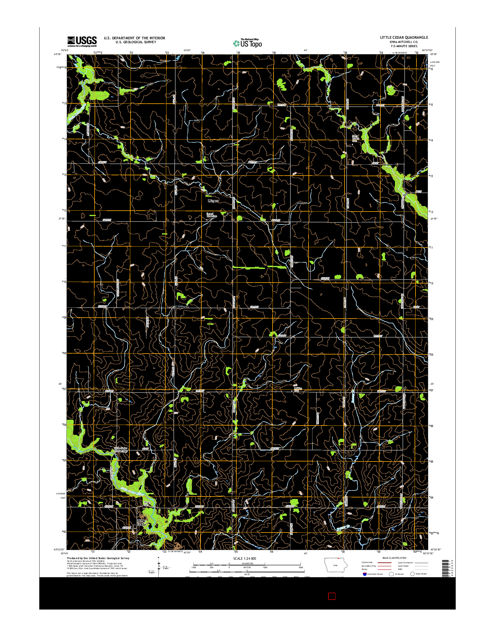 USGS US TOPO 7.5-MINUTE MAP FOR LITTLE CEDAR, IA 2015