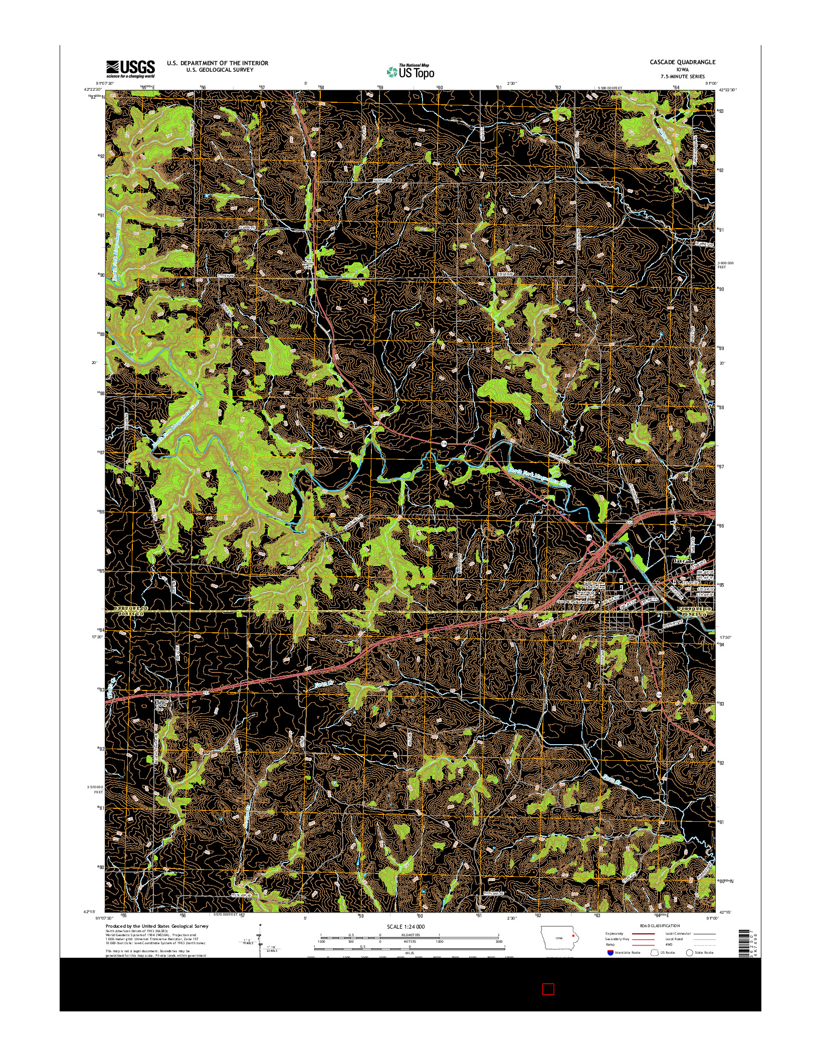 USGS US TOPO 7.5-MINUTE MAP FOR CASCADE, IA 2015