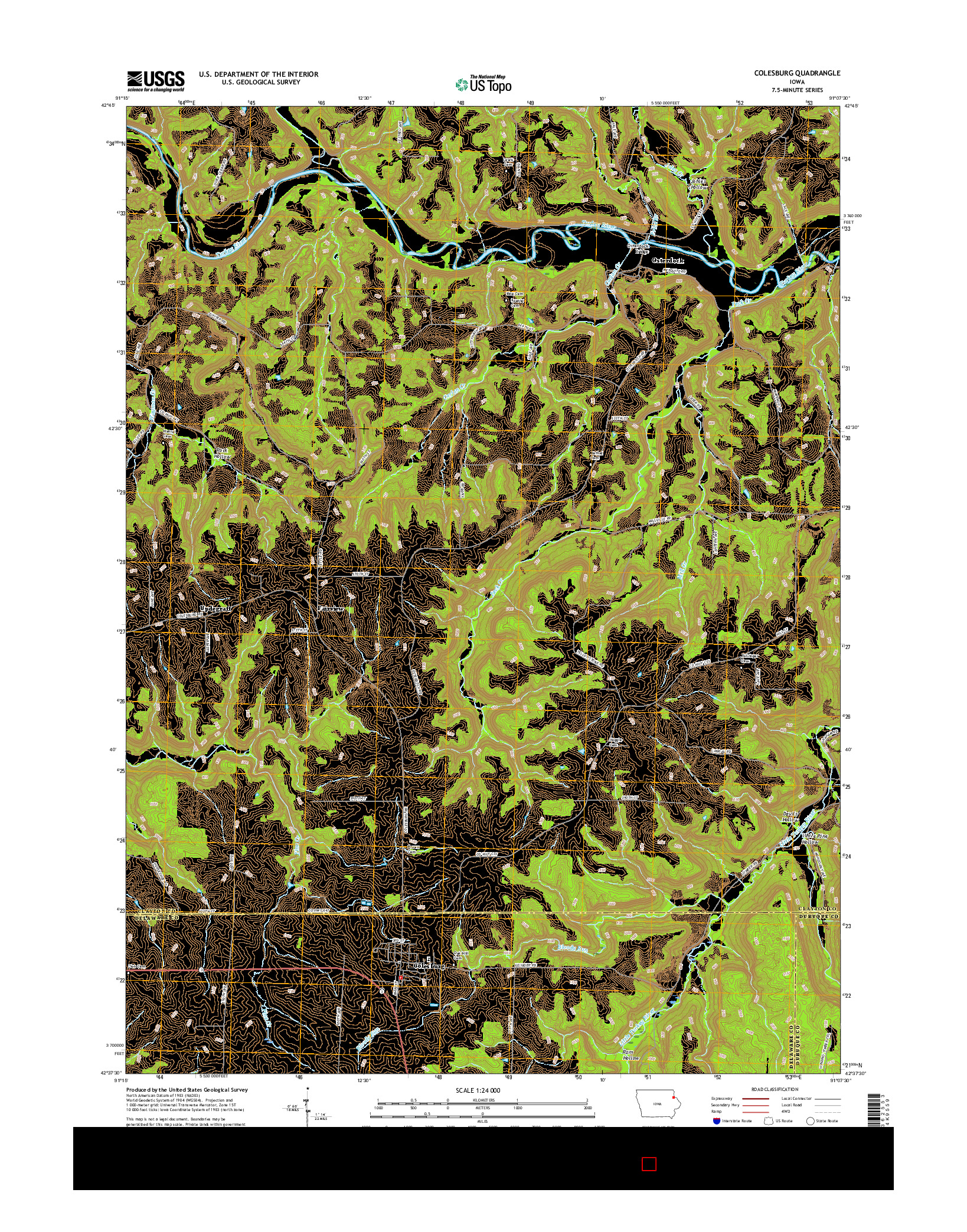 USGS US TOPO 7.5-MINUTE MAP FOR COLESBURG, IA 2015