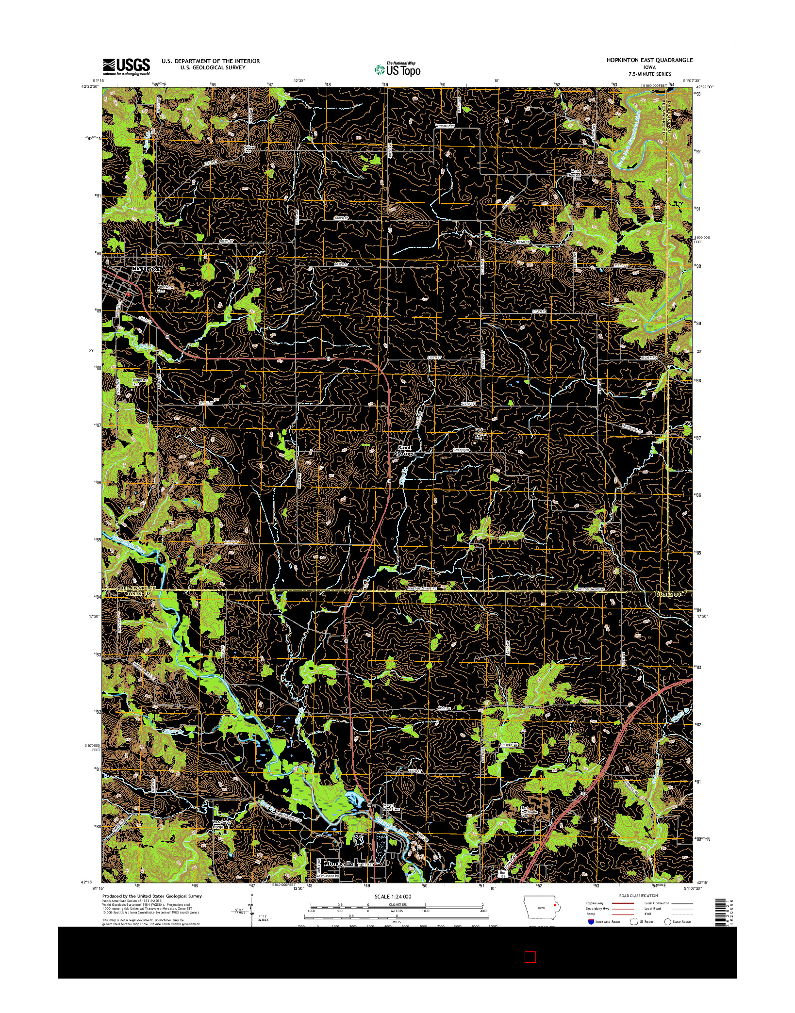 USGS US TOPO 7.5-MINUTE MAP FOR HOPKINTON EAST, IA 2015
