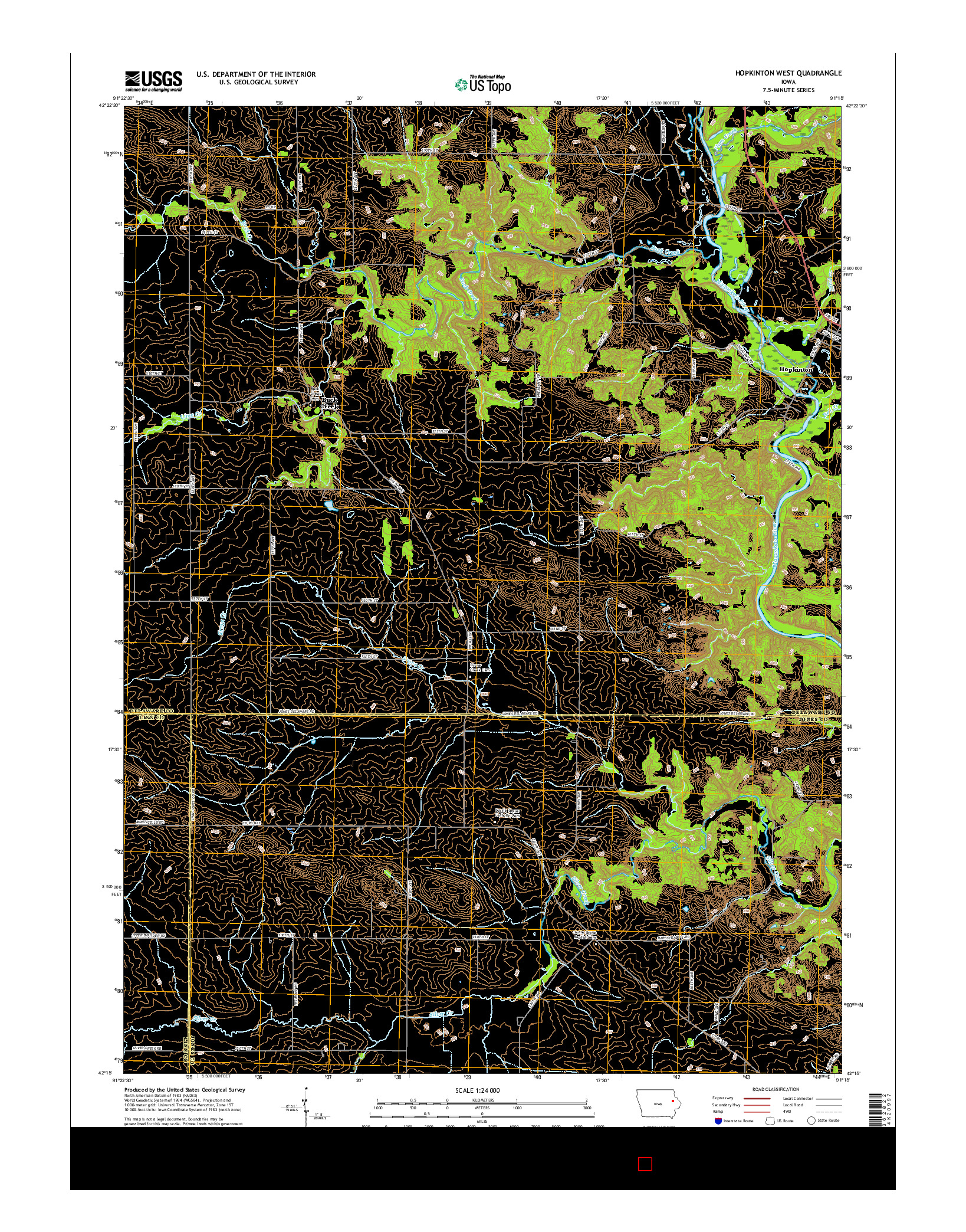 USGS US TOPO 7.5-MINUTE MAP FOR HOPKINTON WEST, IA 2015