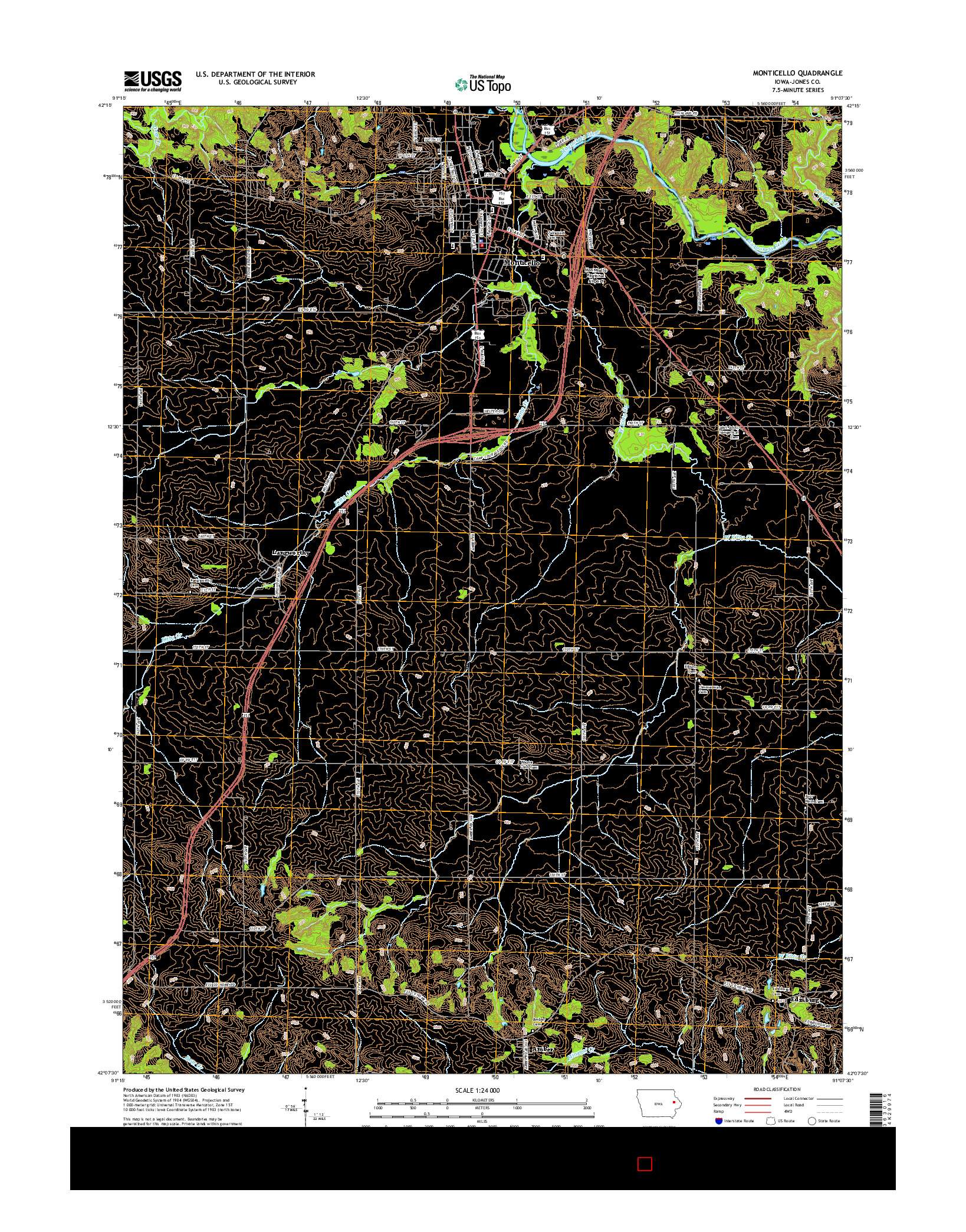 USGS US TOPO 7.5-MINUTE MAP FOR MONTICELLO, IA 2015