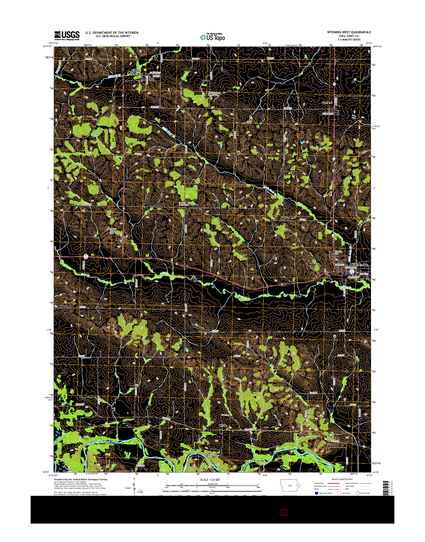 USGS US TOPO 7.5-MINUTE MAP FOR WYOMING WEST, IA 2015