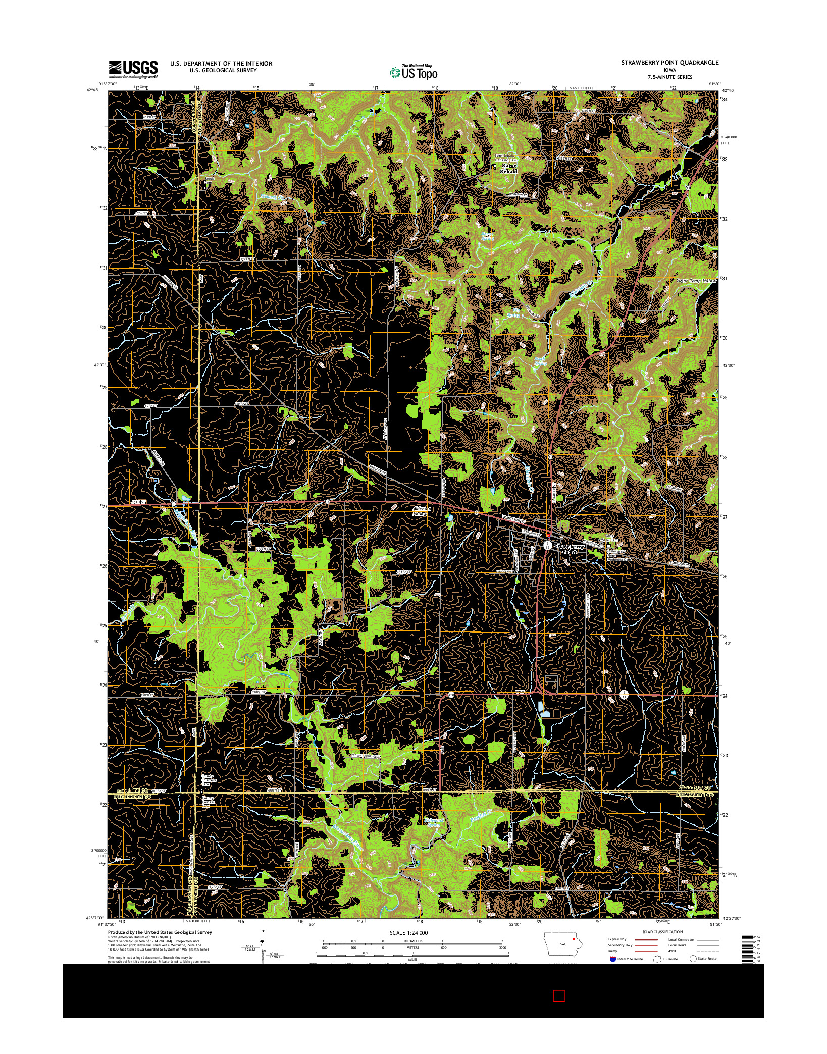 USGS US TOPO 7.5-MINUTE MAP FOR STRAWBERRY POINT, IA 2015