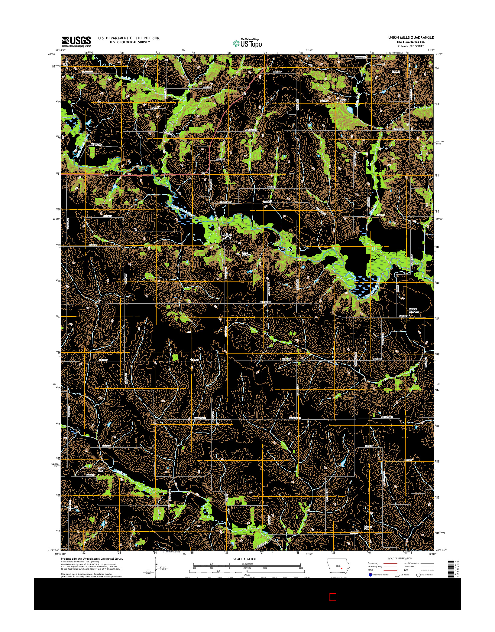 USGS US TOPO 7.5-MINUTE MAP FOR UNION MILLS, IA 2015