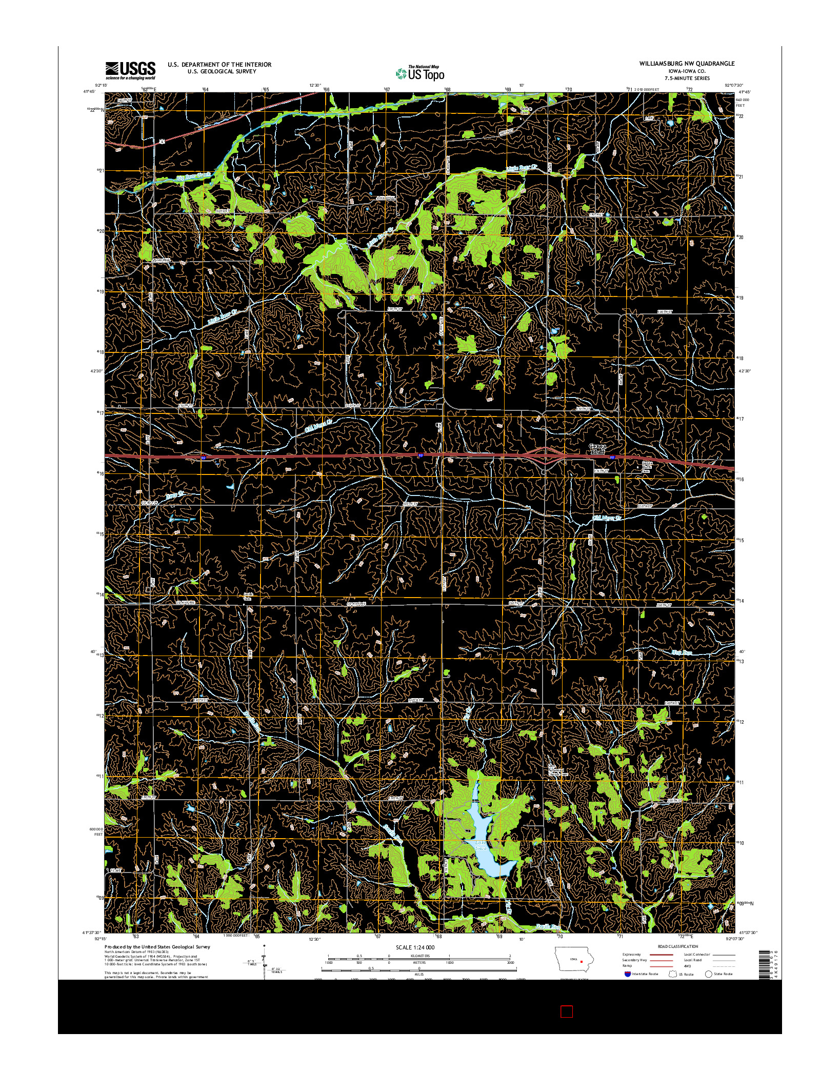 USGS US TOPO 7.5-MINUTE MAP FOR WILLIAMSBURG NW, IA 2015