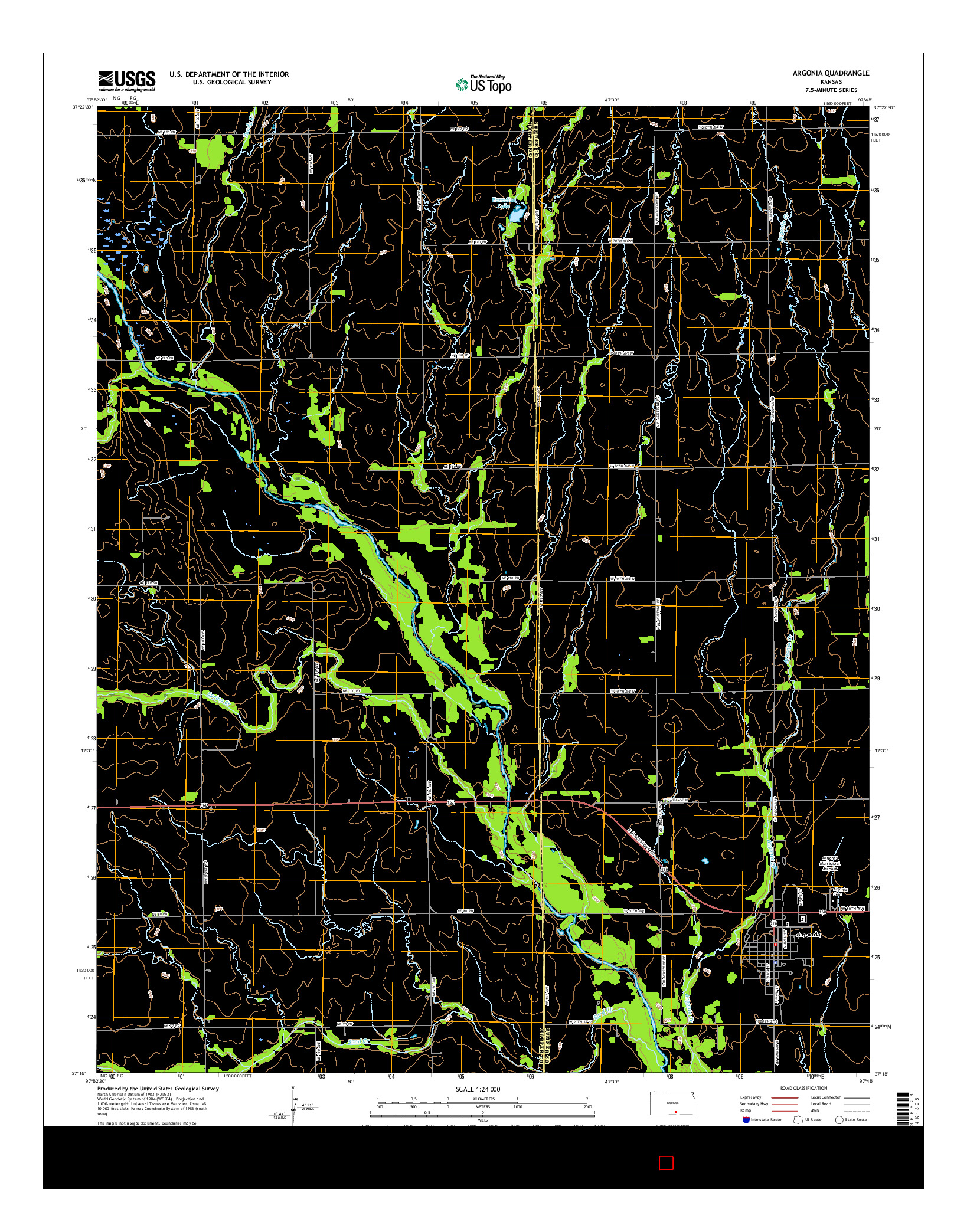 USGS US TOPO 7.5-MINUTE MAP FOR ARGONIA, KS 2015