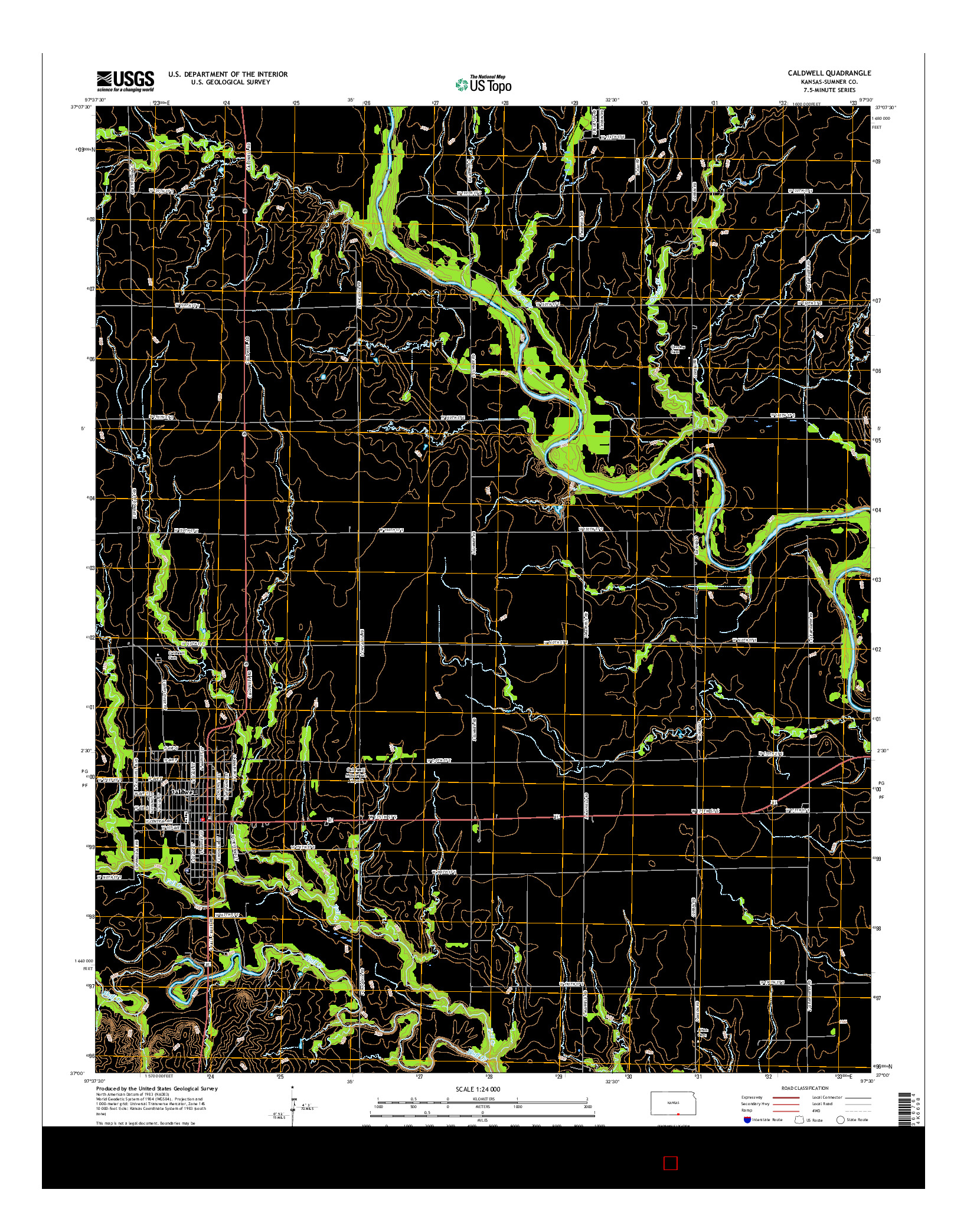 USGS US TOPO 7.5-MINUTE MAP FOR CALDWELL, KS 2015