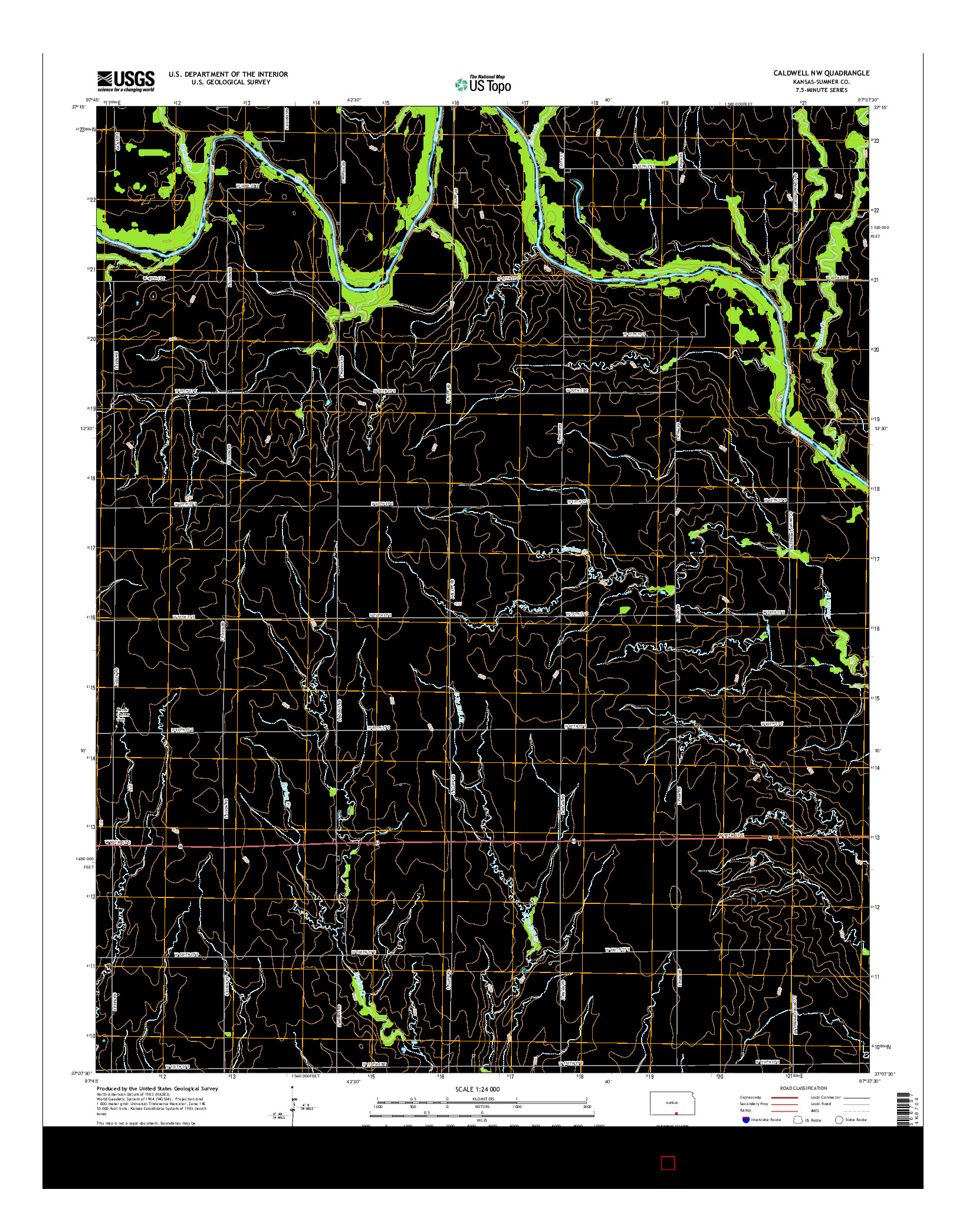 USGS US TOPO 7.5-MINUTE MAP FOR CALDWELL NW, KS 2015
