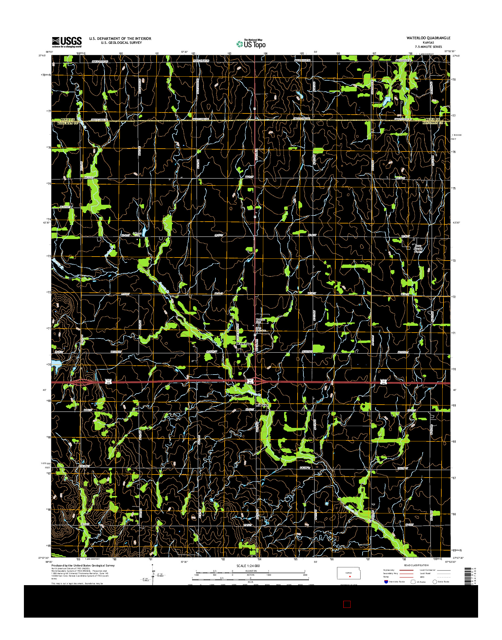 USGS US TOPO 7.5-MINUTE MAP FOR WATERLOO, KS 2015