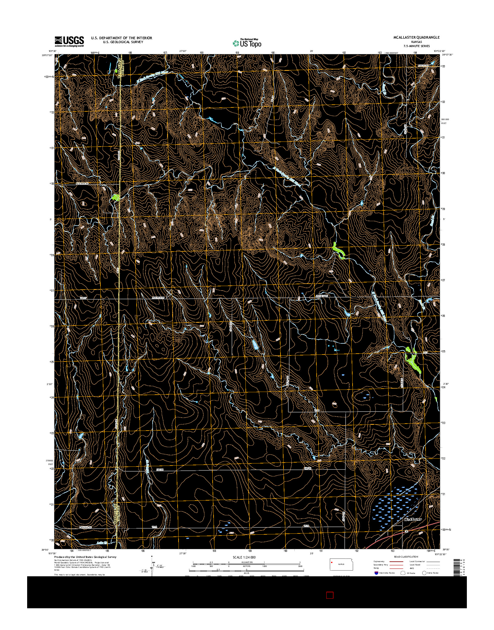 USGS US TOPO 7.5-MINUTE MAP FOR MCALLASTER, KS 2015