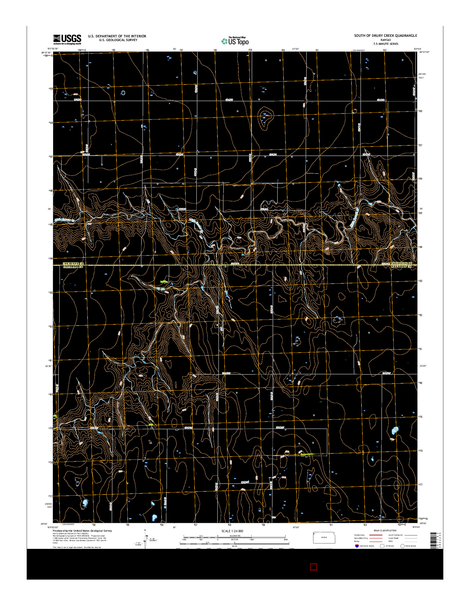 USGS US TOPO 7.5-MINUTE MAP FOR SOUTH OF DRURY CREEK, KS 2015