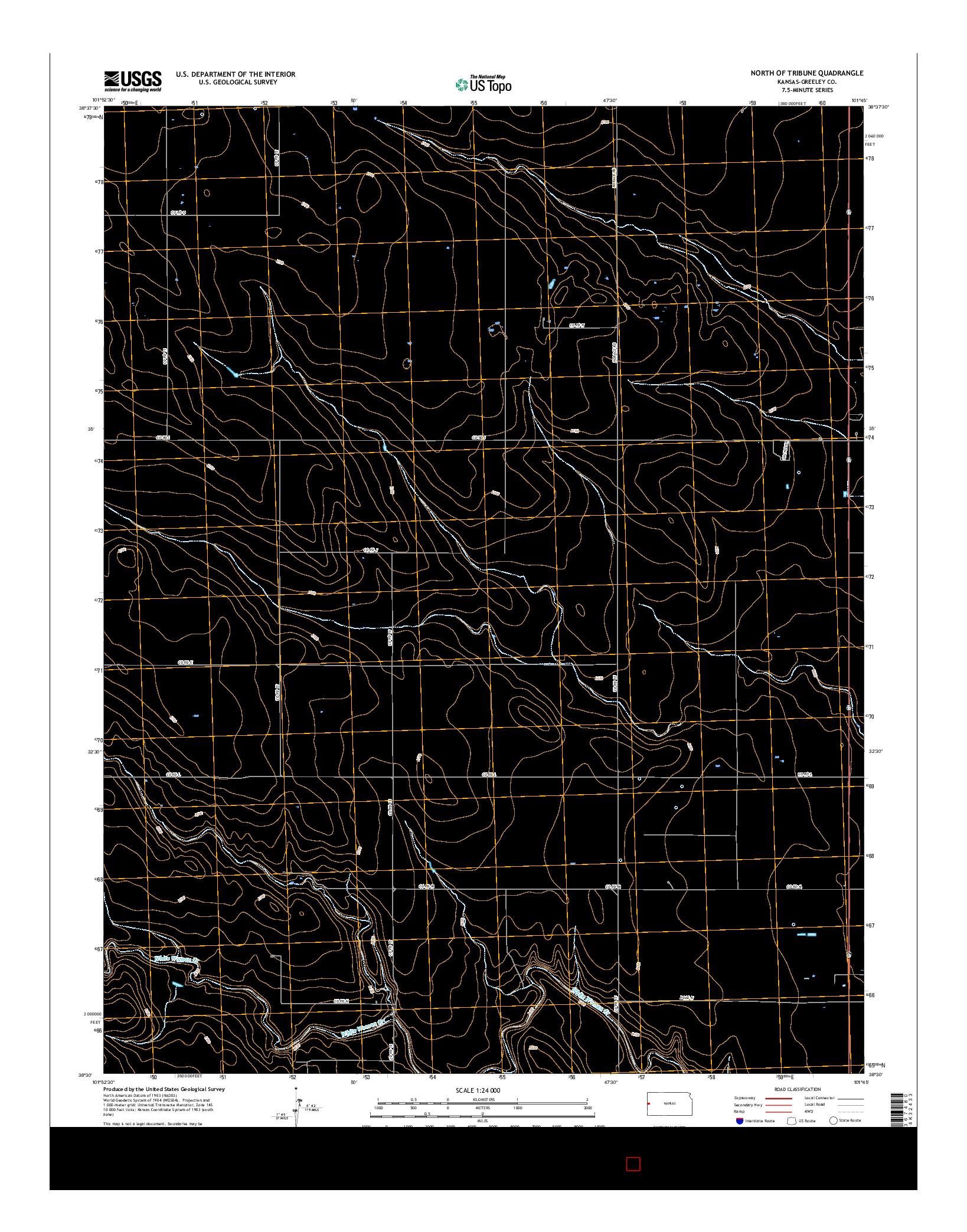 USGS US TOPO 7.5-MINUTE MAP FOR NORTH OF TRIBUNE, KS 2015