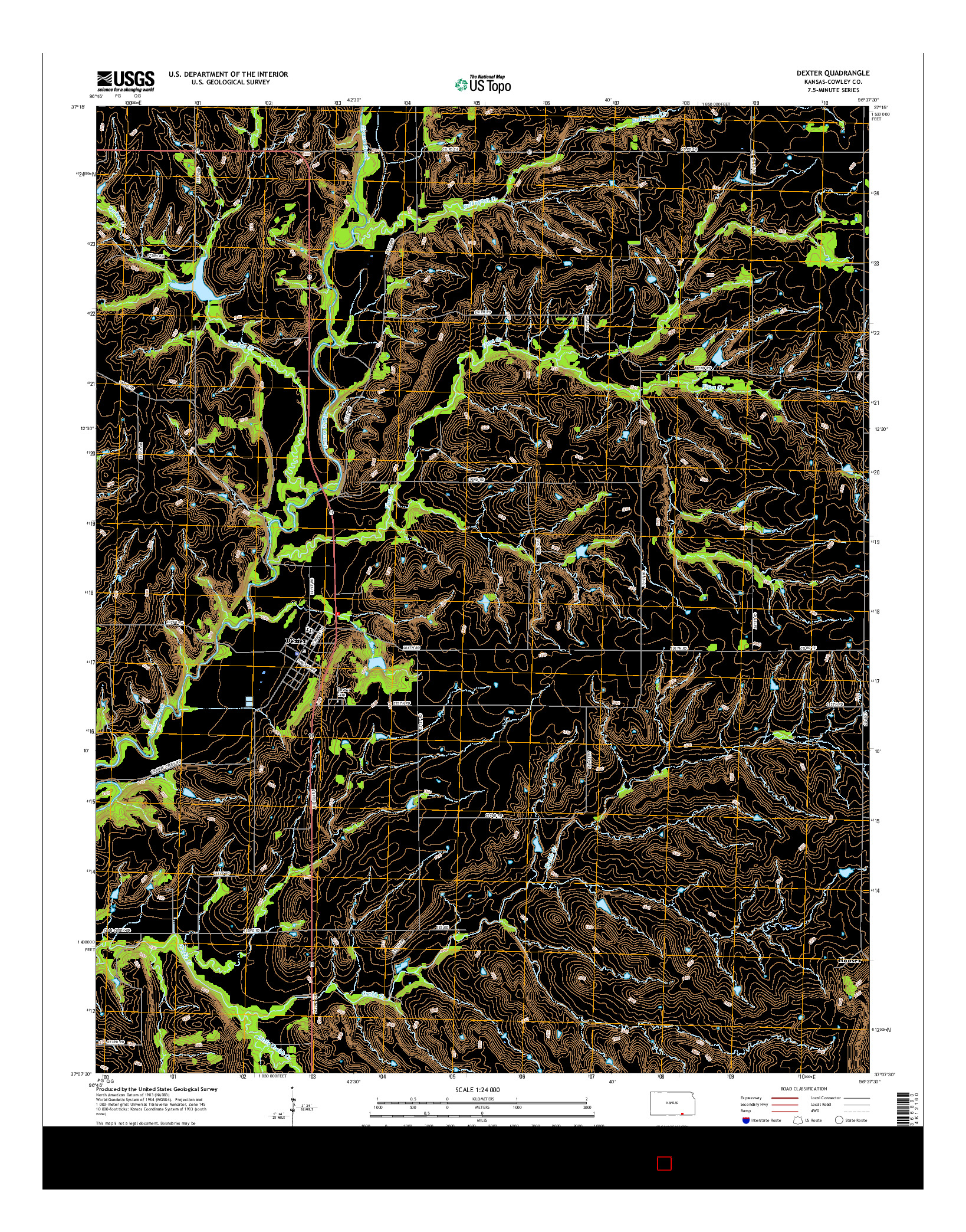 USGS US TOPO 7.5-MINUTE MAP FOR DEXTER, KS 2015