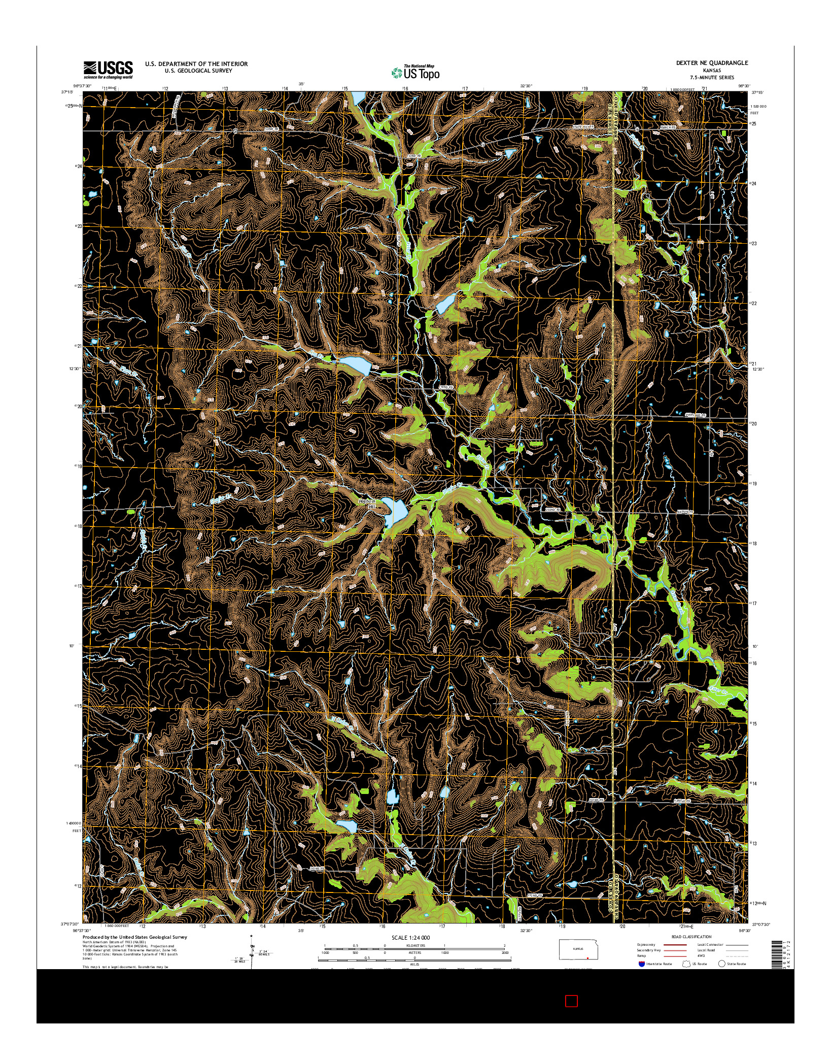 USGS US TOPO 7.5-MINUTE MAP FOR DEXTER NE, KS 2015