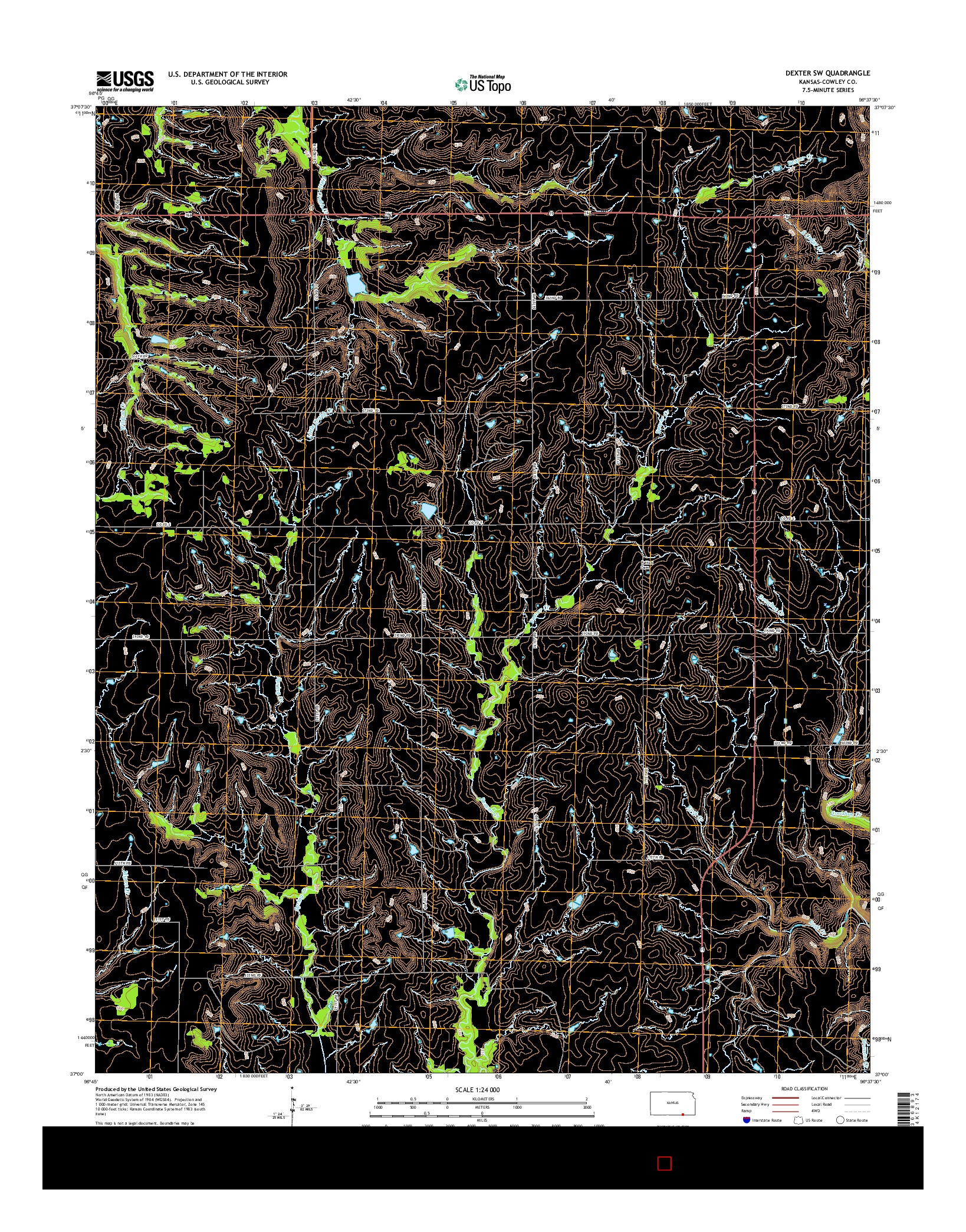 USGS US TOPO 7.5-MINUTE MAP FOR DEXTER SW, KS 2015