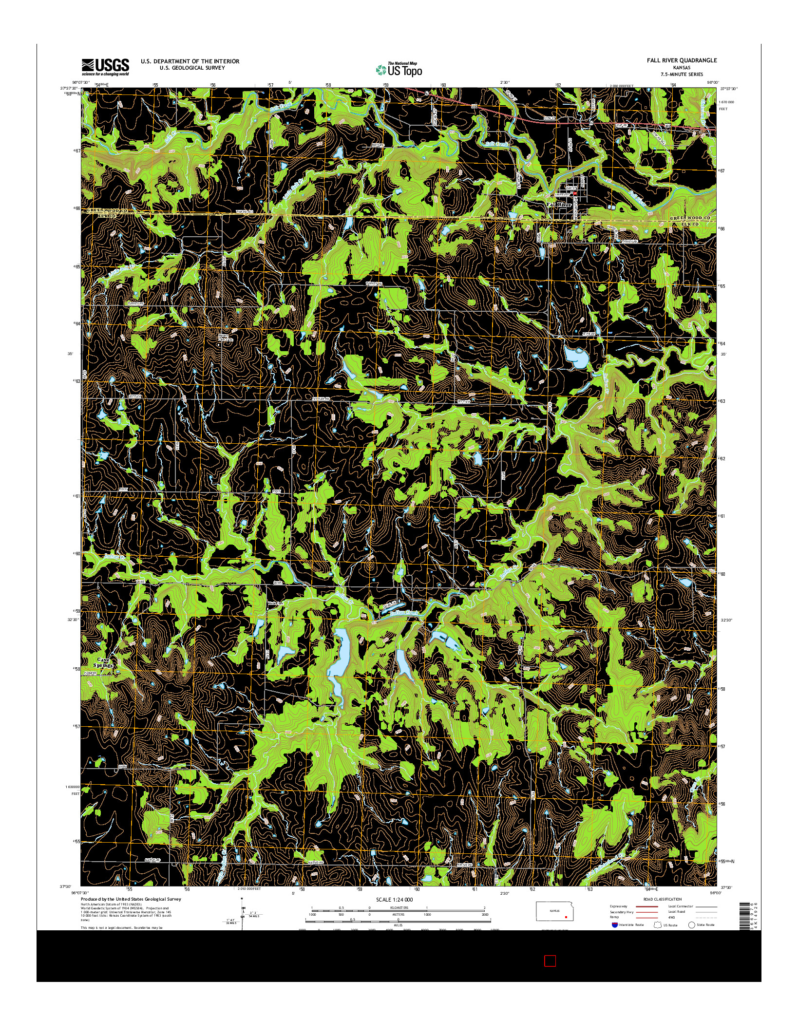 USGS US TOPO 7.5-MINUTE MAP FOR FALL RIVER, KS 2015