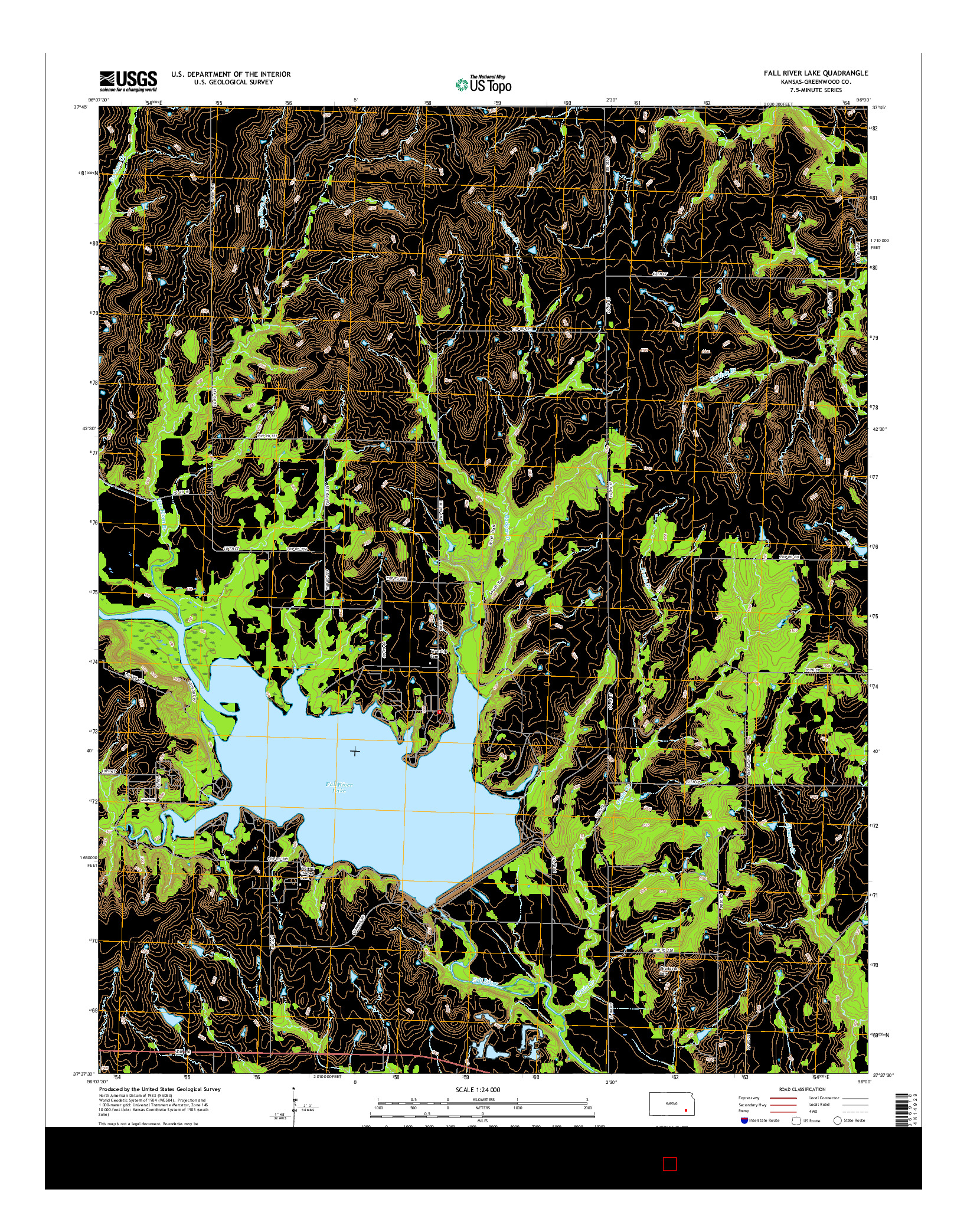 USGS US TOPO 7.5-MINUTE MAP FOR FALL RIVER LAKE, KS 2015
