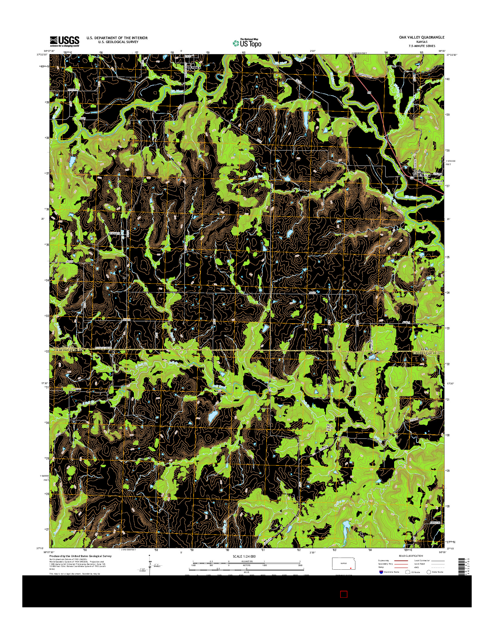 USGS US TOPO 7.5-MINUTE MAP FOR OAK VALLEY, KS 2015
