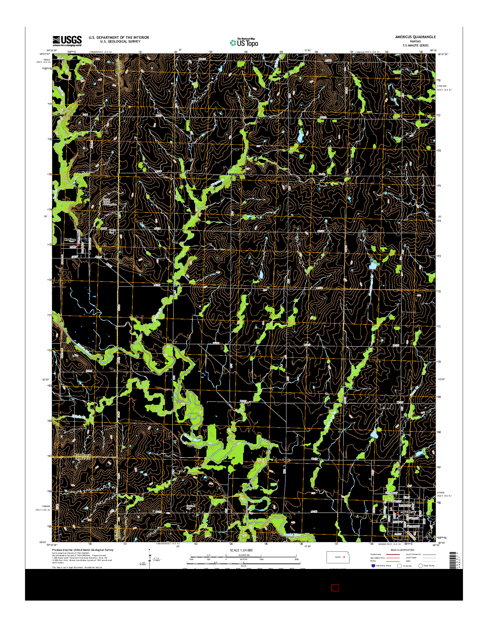 USGS US TOPO 7.5-MINUTE MAP FOR AMERICUS, KS 2015