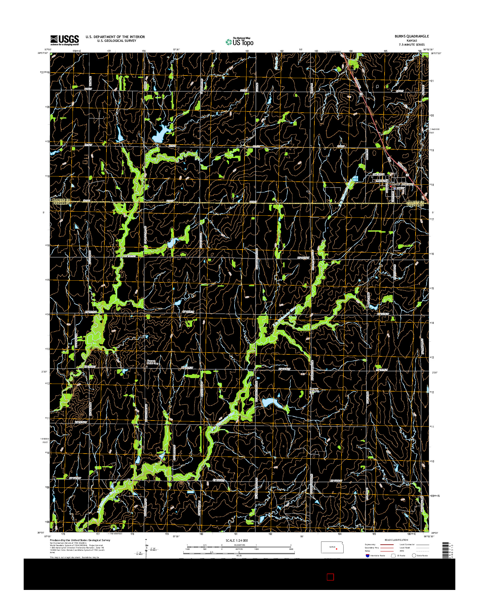 USGS US TOPO 7.5-MINUTE MAP FOR BURNS, KS 2015