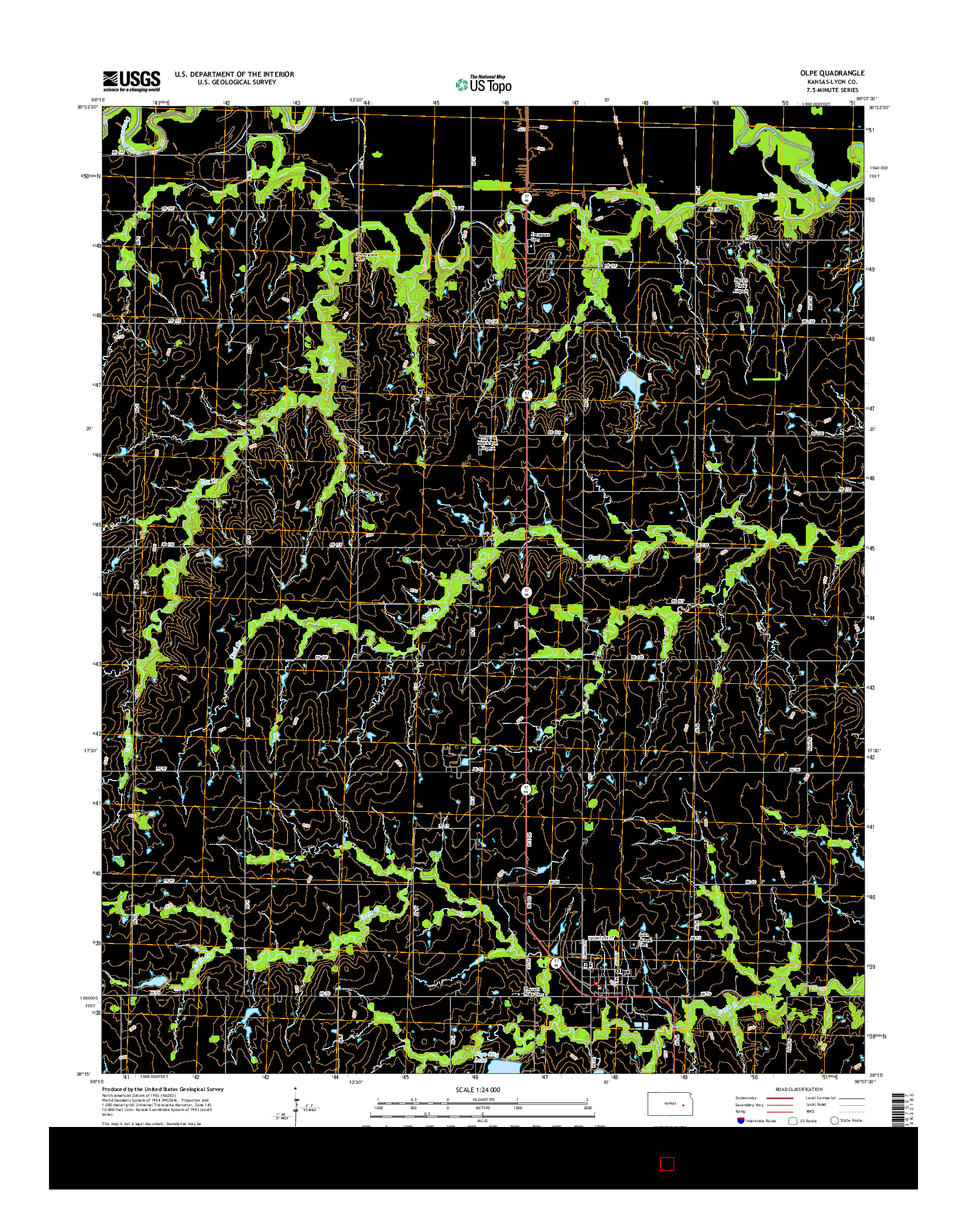 USGS US TOPO 7.5-MINUTE MAP FOR OLPE, KS 2015