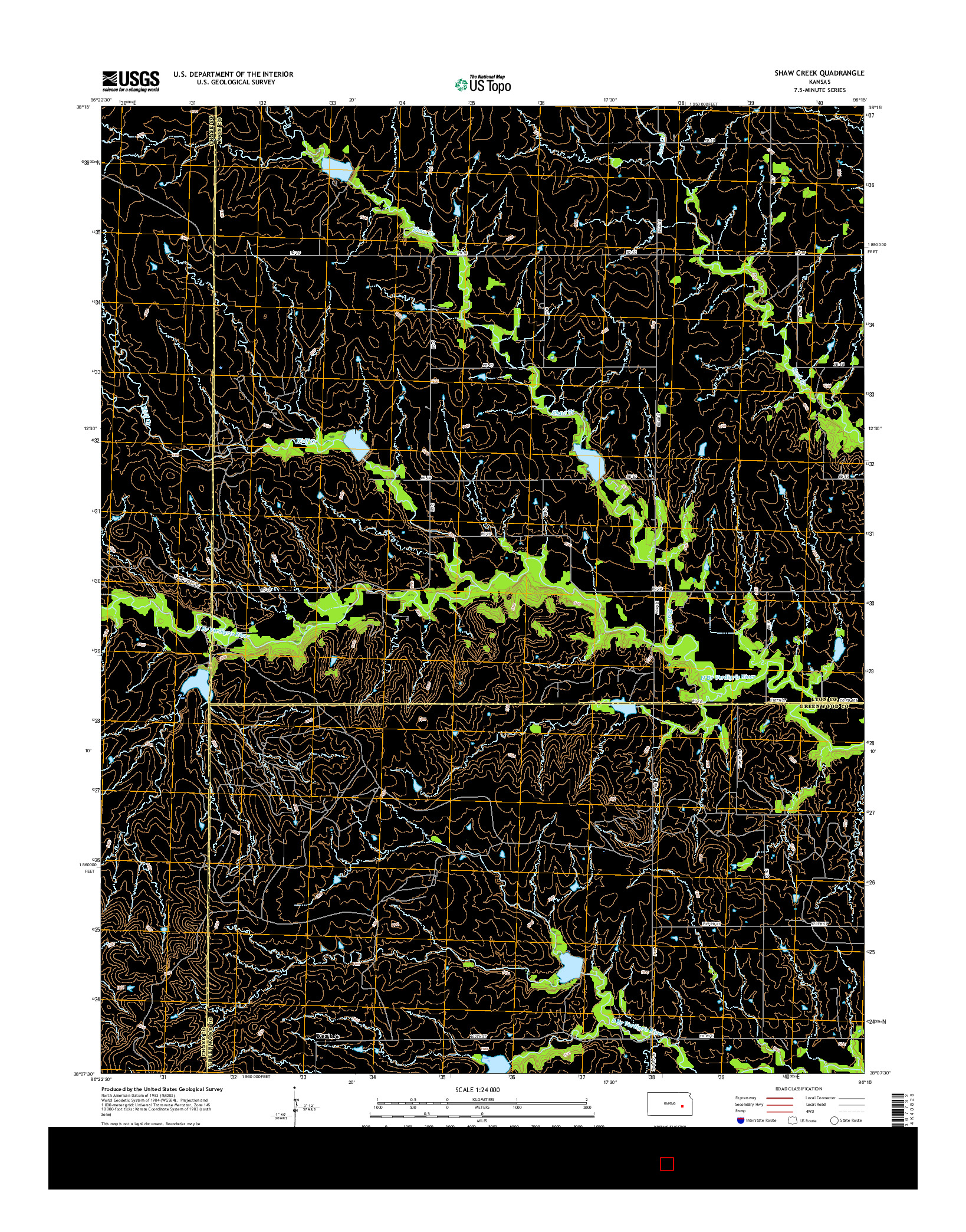 USGS US TOPO 7.5-MINUTE MAP FOR SHAW CREEK, KS 2015
