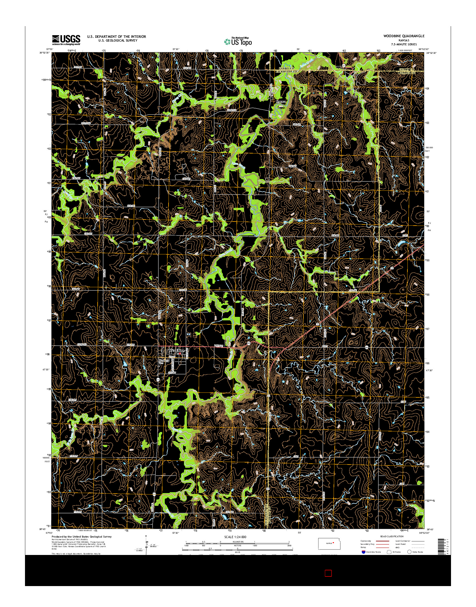 USGS US TOPO 7.5-MINUTE MAP FOR WOODBINE, KS 2015