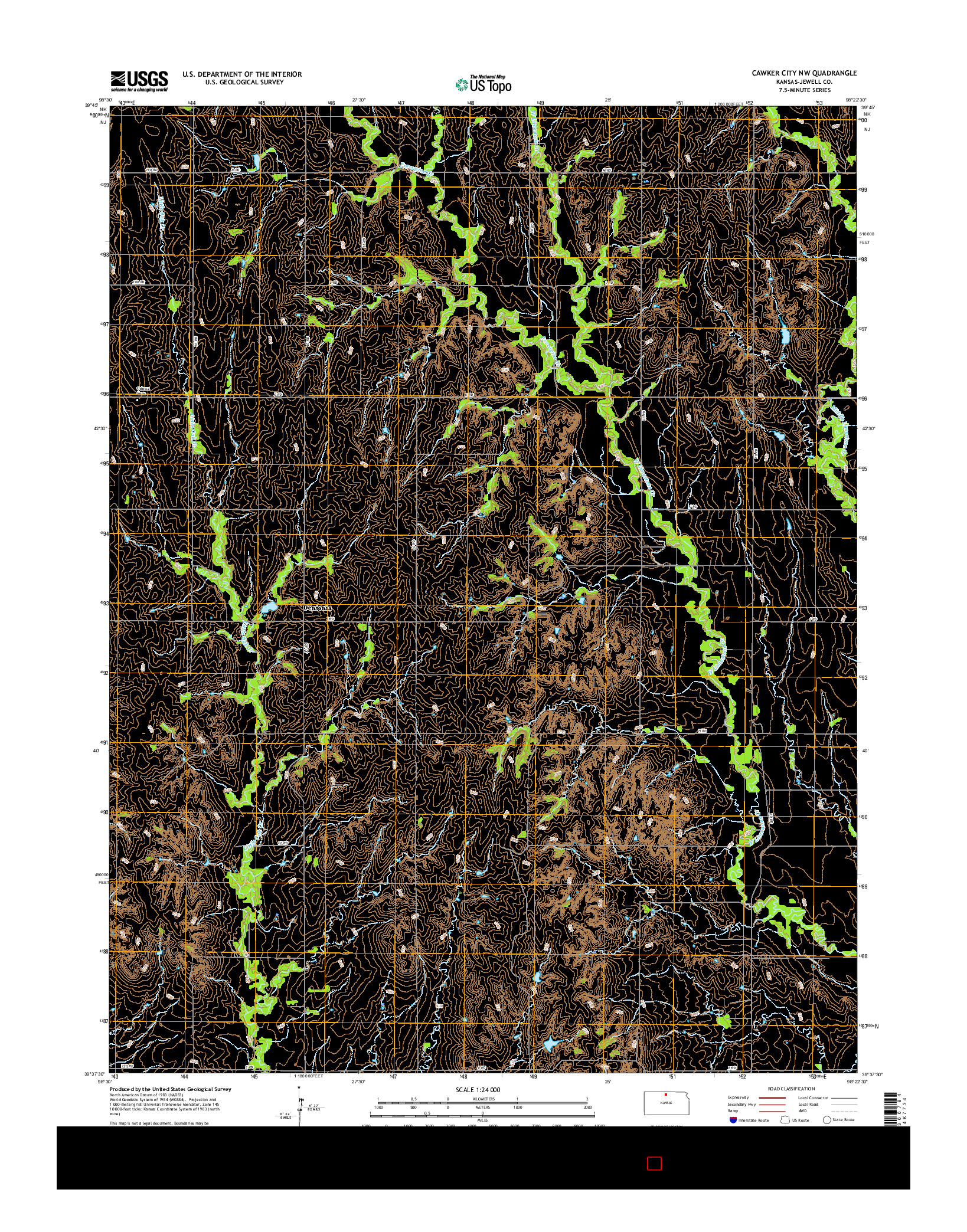 USGS US TOPO 7.5-MINUTE MAP FOR CAWKER CITY NW, KS 2015