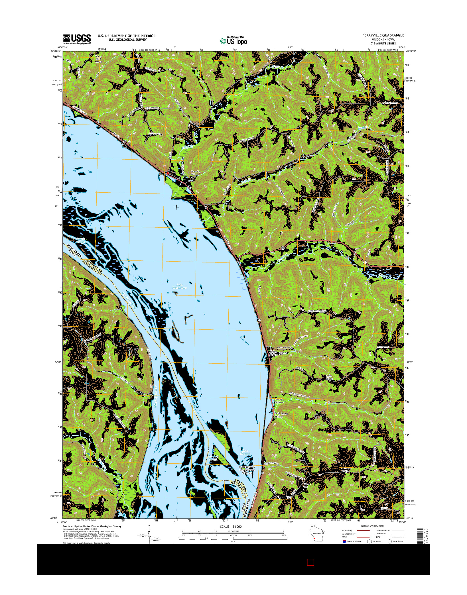 USGS US TOPO 7.5-MINUTE MAP FOR FERRYVILLE, WI-IA 2015