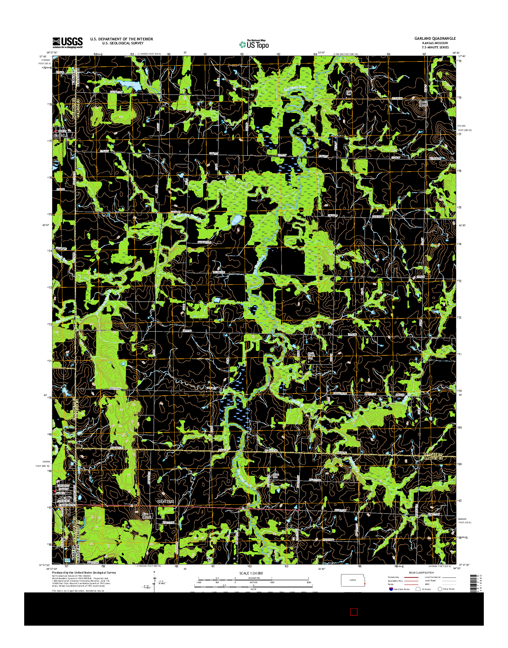 USGS US TOPO 7.5-MINUTE MAP FOR GARLAND, KS-MO 2015