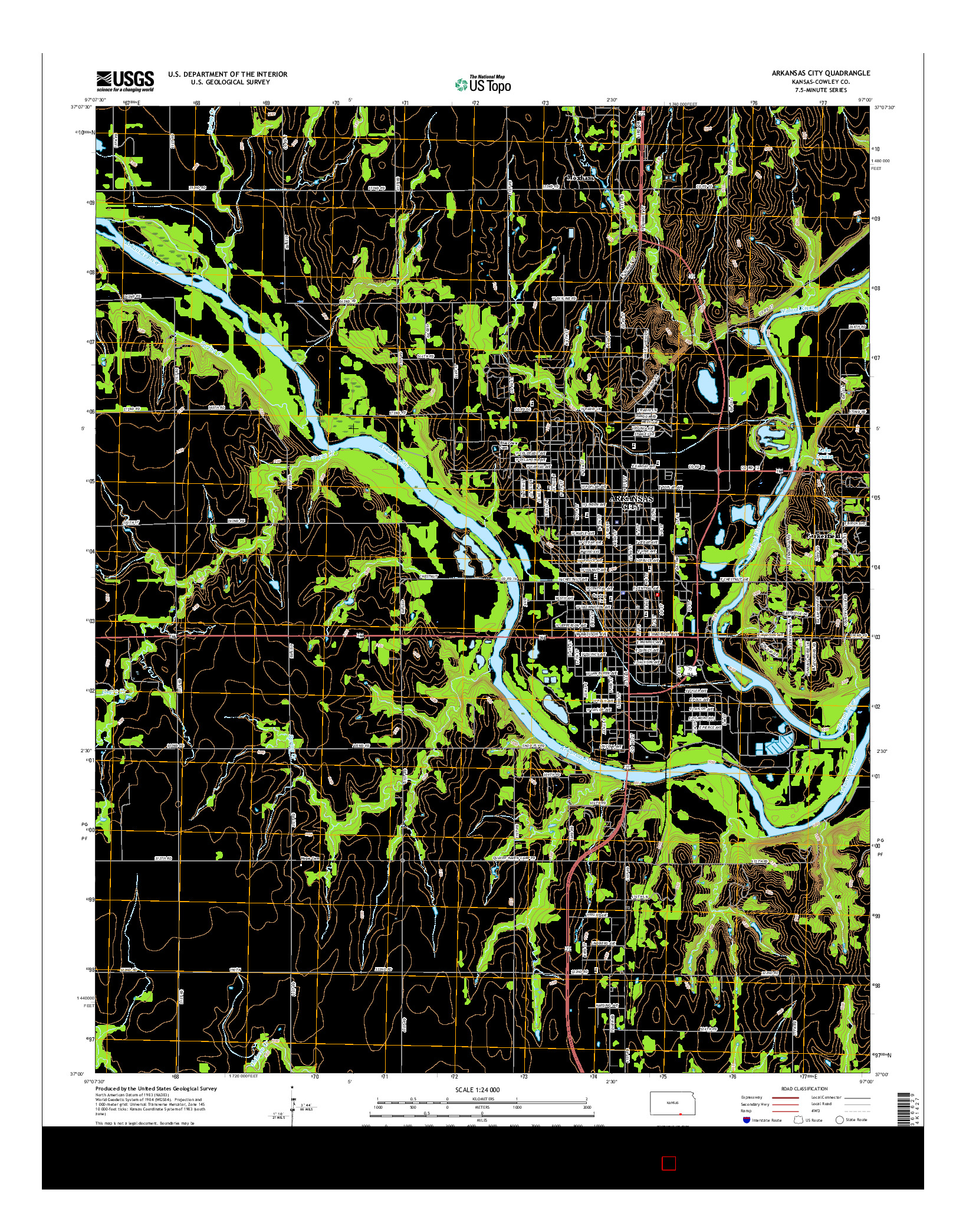 USGS US TOPO 7.5-MINUTE MAP FOR ARKANSAS CITY, KS 2015