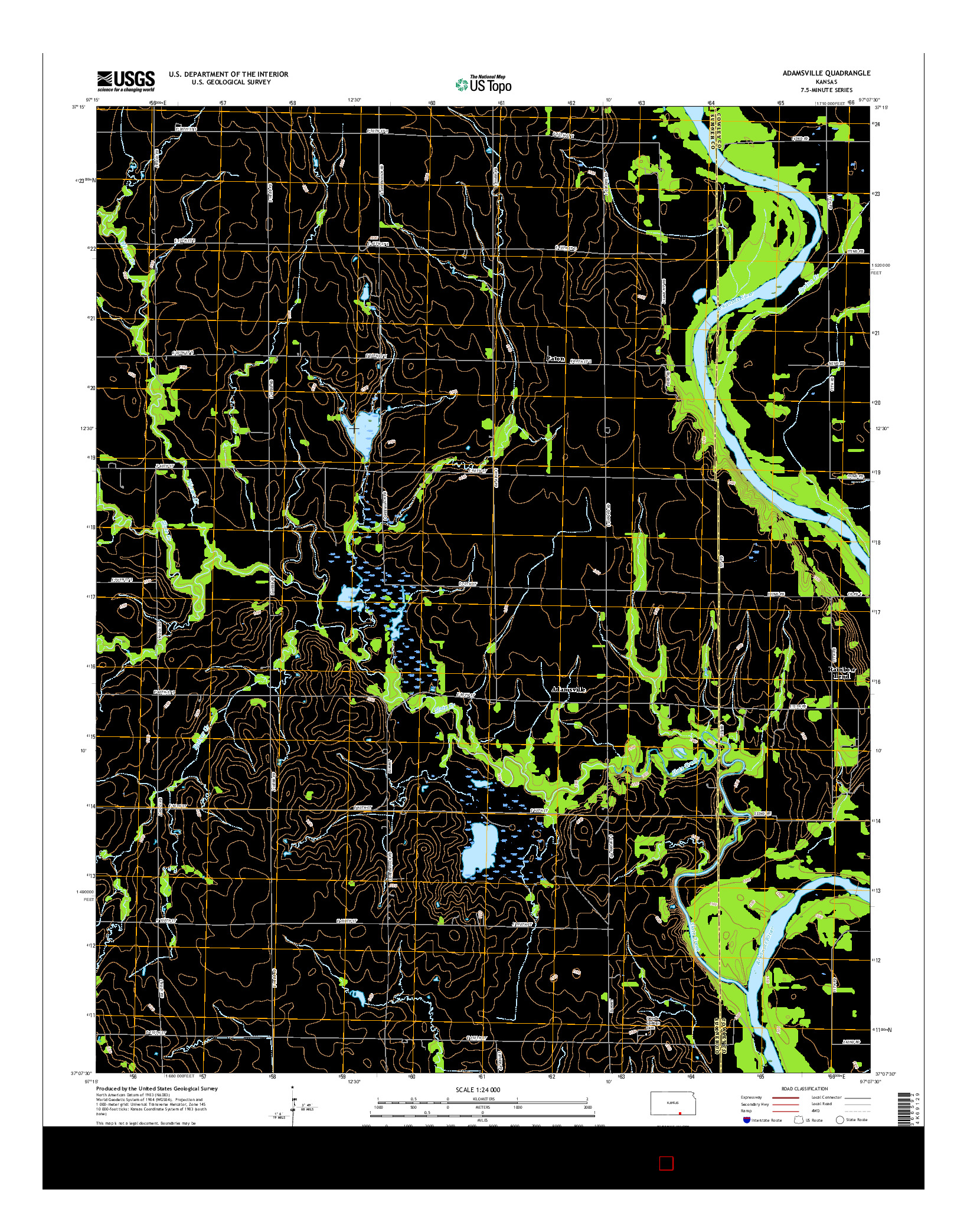 USGS US TOPO 7.5-MINUTE MAP FOR ADAMSVILLE, KS 2015