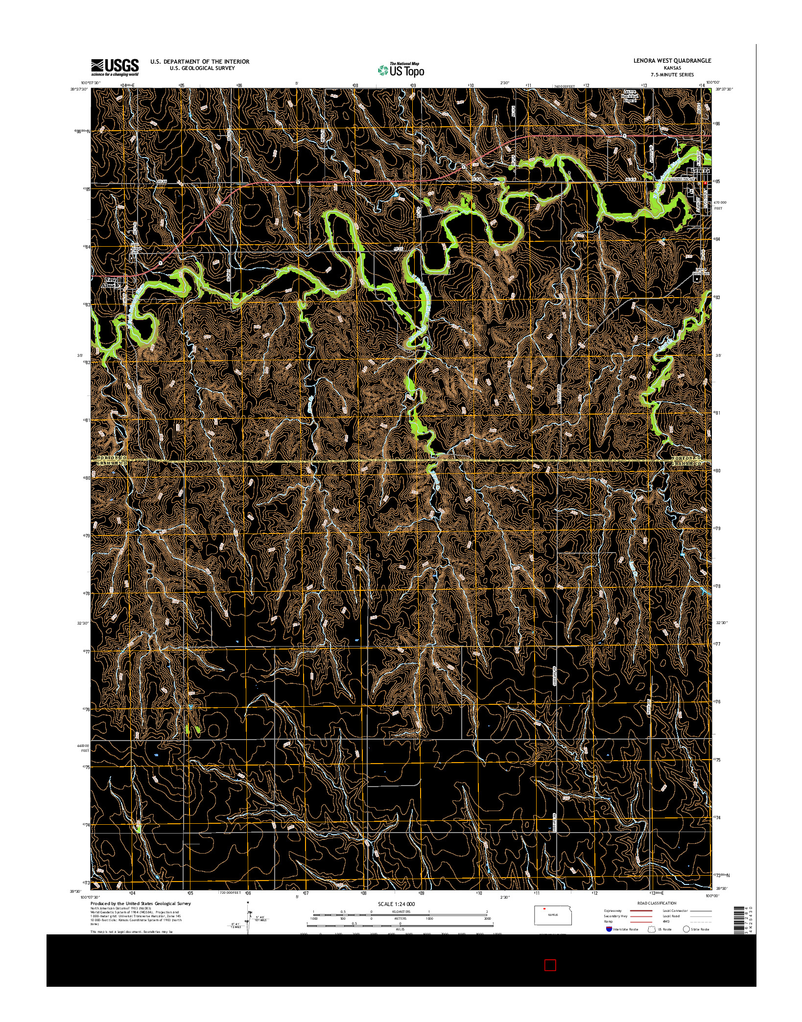 USGS US TOPO 7.5-MINUTE MAP FOR LENORA WEST, KS 2015