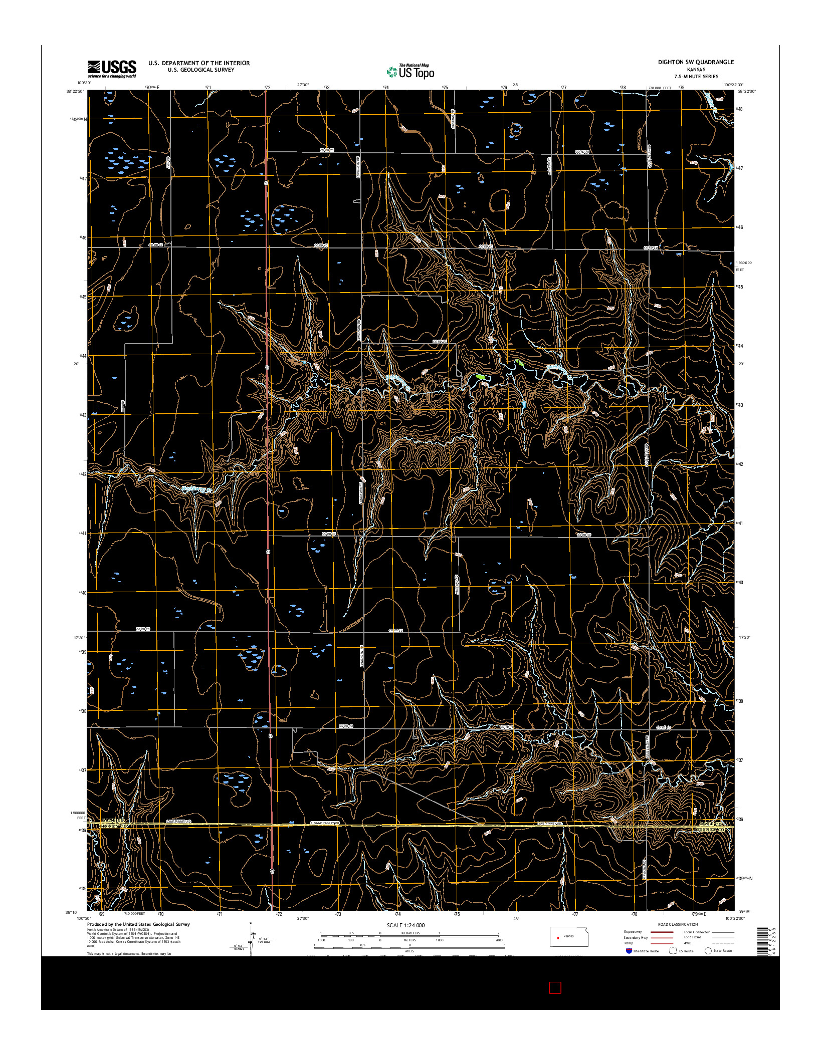 USGS US TOPO 7.5-MINUTE MAP FOR DIGHTON SW, KS 2015