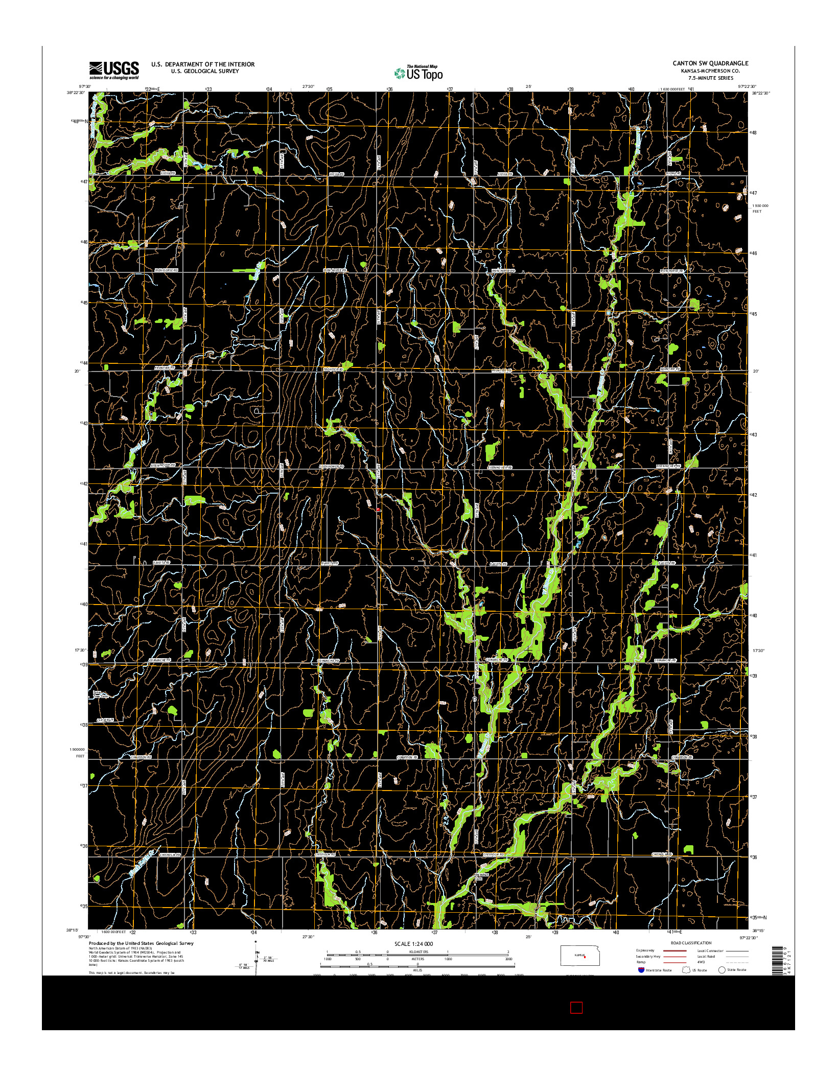 USGS US TOPO 7.5-MINUTE MAP FOR CANTON SW, KS 2015