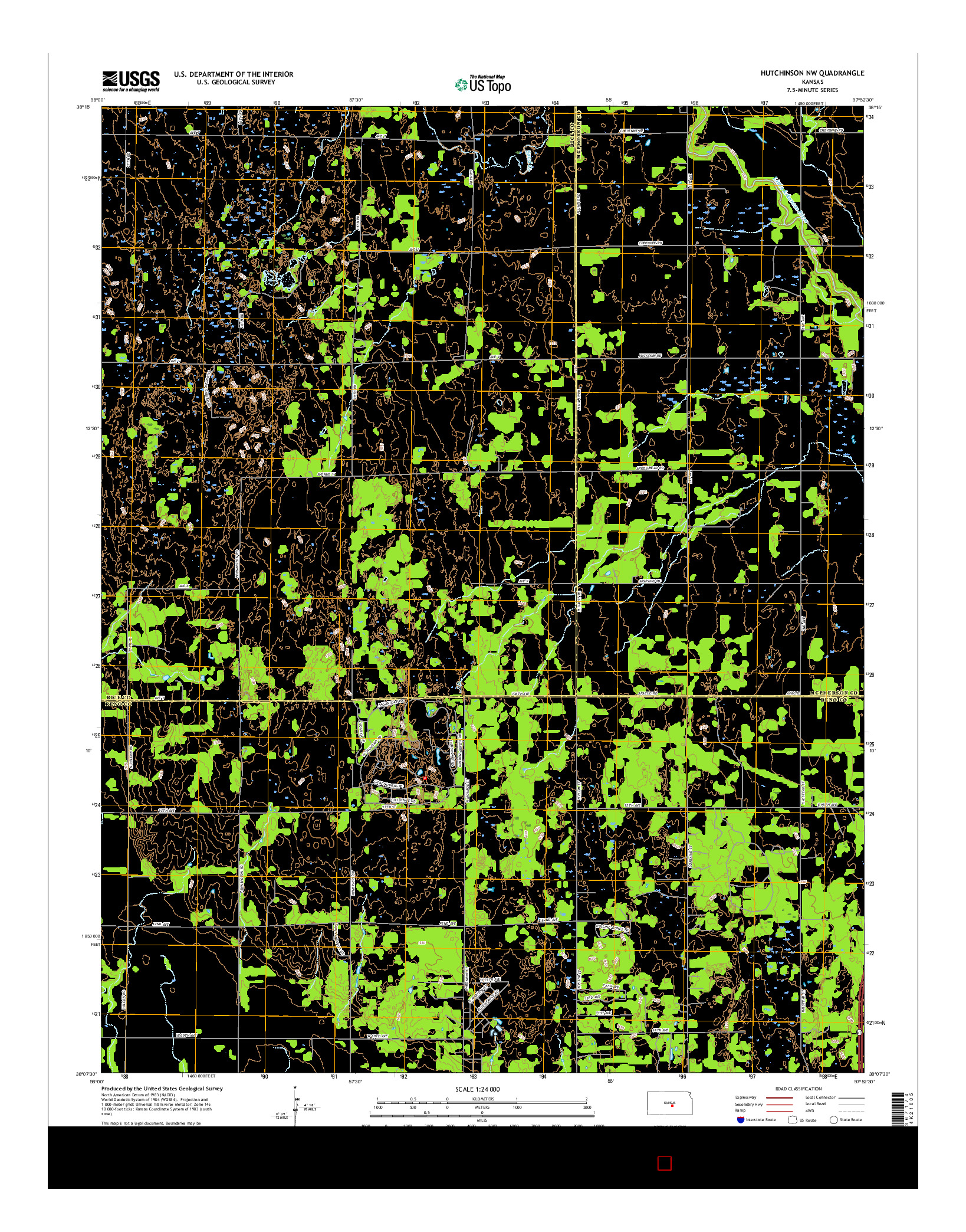 USGS US TOPO 7.5-MINUTE MAP FOR HUTCHINSON NW, KS 2015