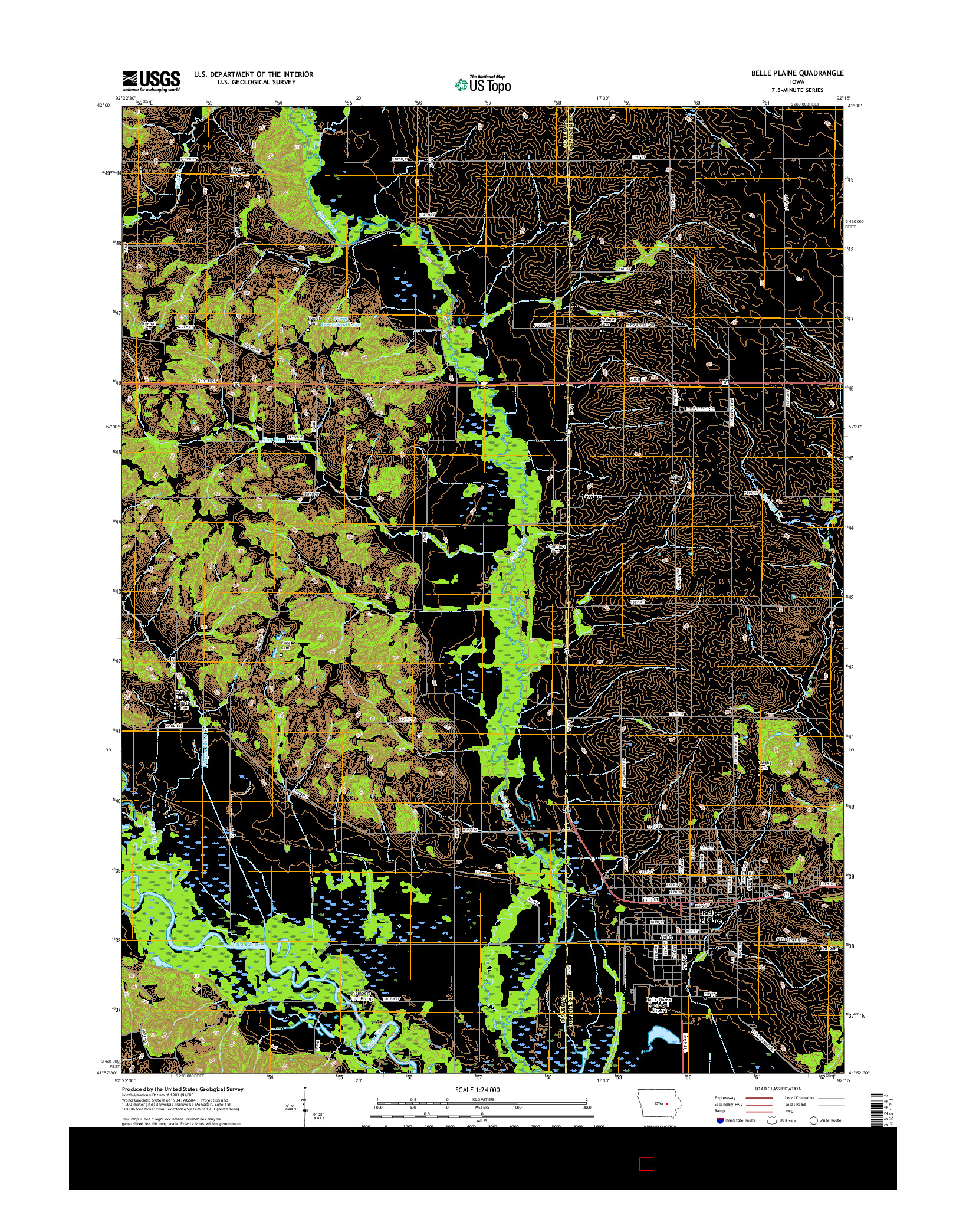 USGS US TOPO 7.5-MINUTE MAP FOR BELLE PLAINE, IA 2015