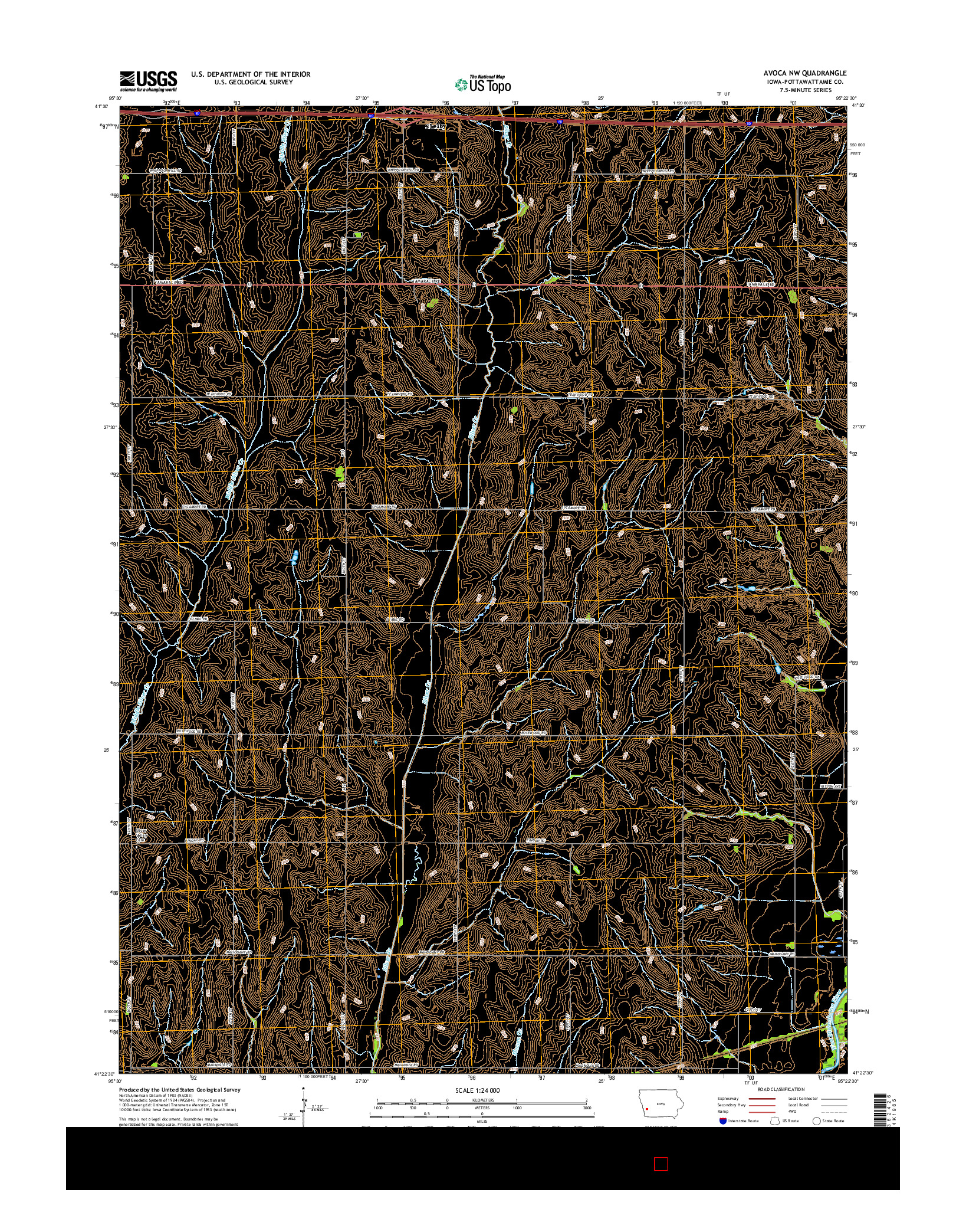 USGS US TOPO 7.5-MINUTE MAP FOR AVOCA NW, IA 2015